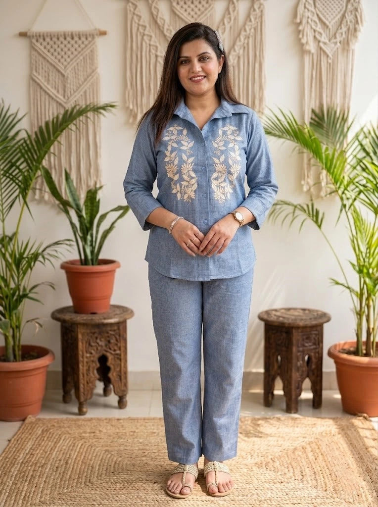 POWDER BLUE EMBROIDERED CO-ORD SET