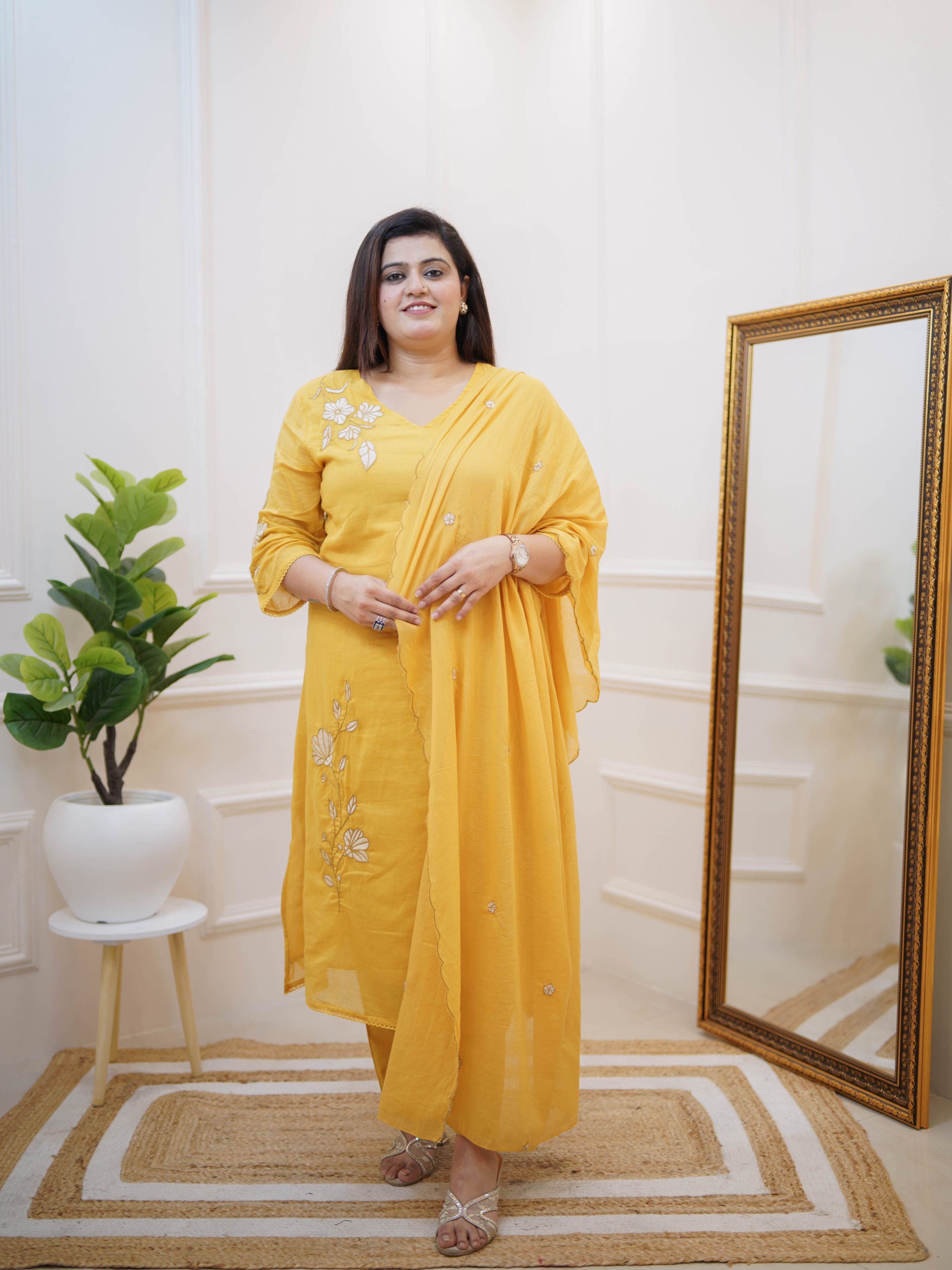 SUNSHINE YELLOW EMBROIDERED SUIT SET