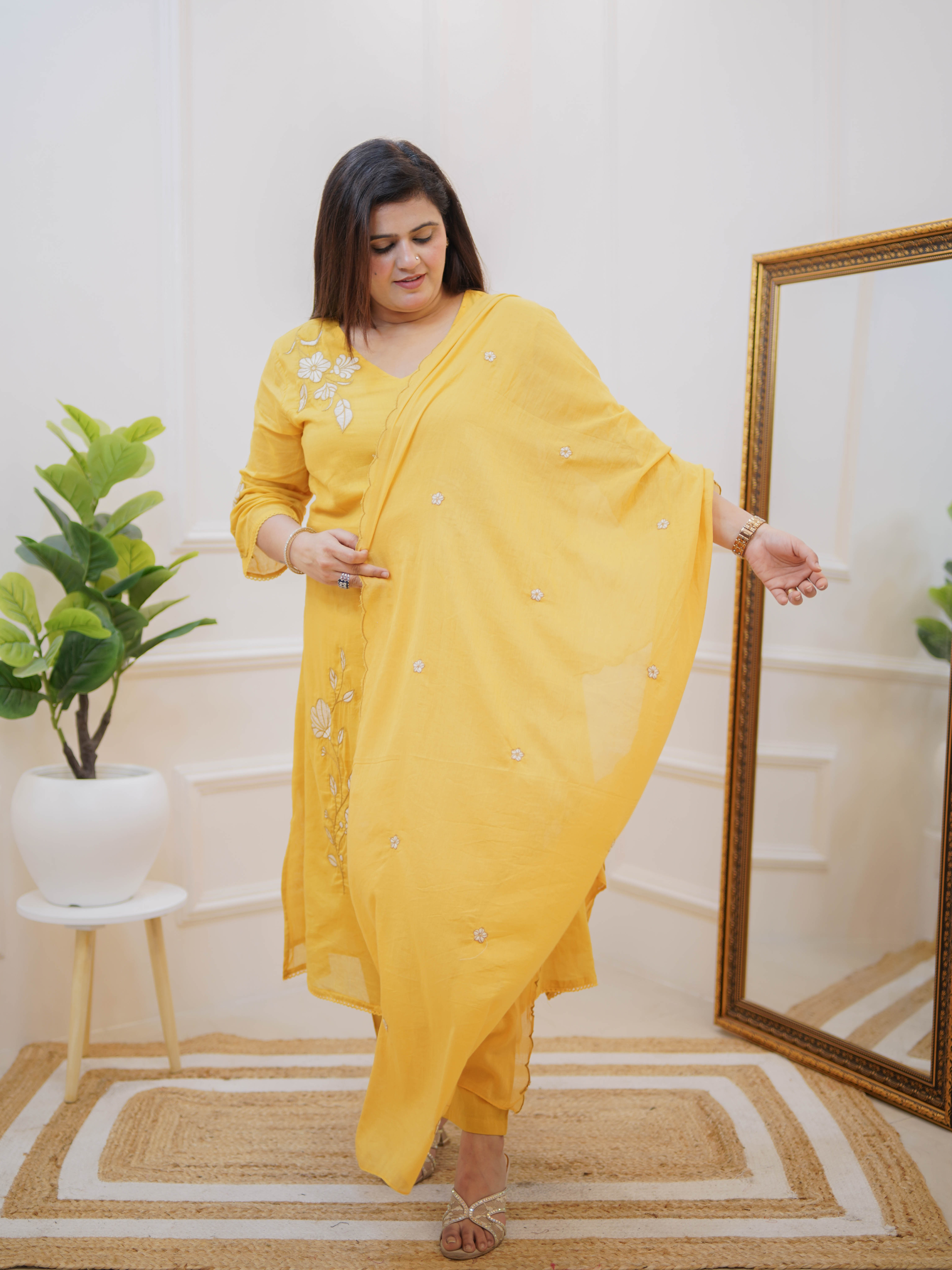 SUNSHINE YELLOW EMBROIDERED SUIT SET