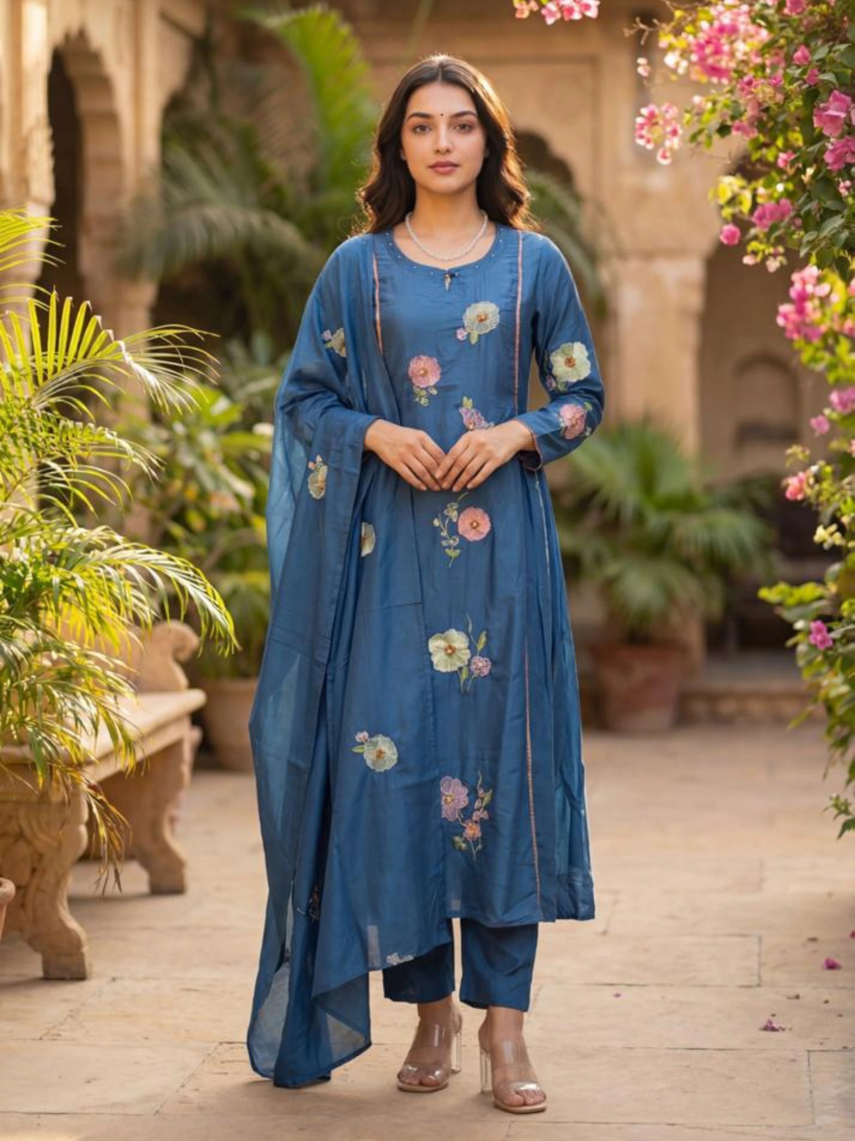 MIDNIGHT BLOOM EMBROIDERED SUIT SET