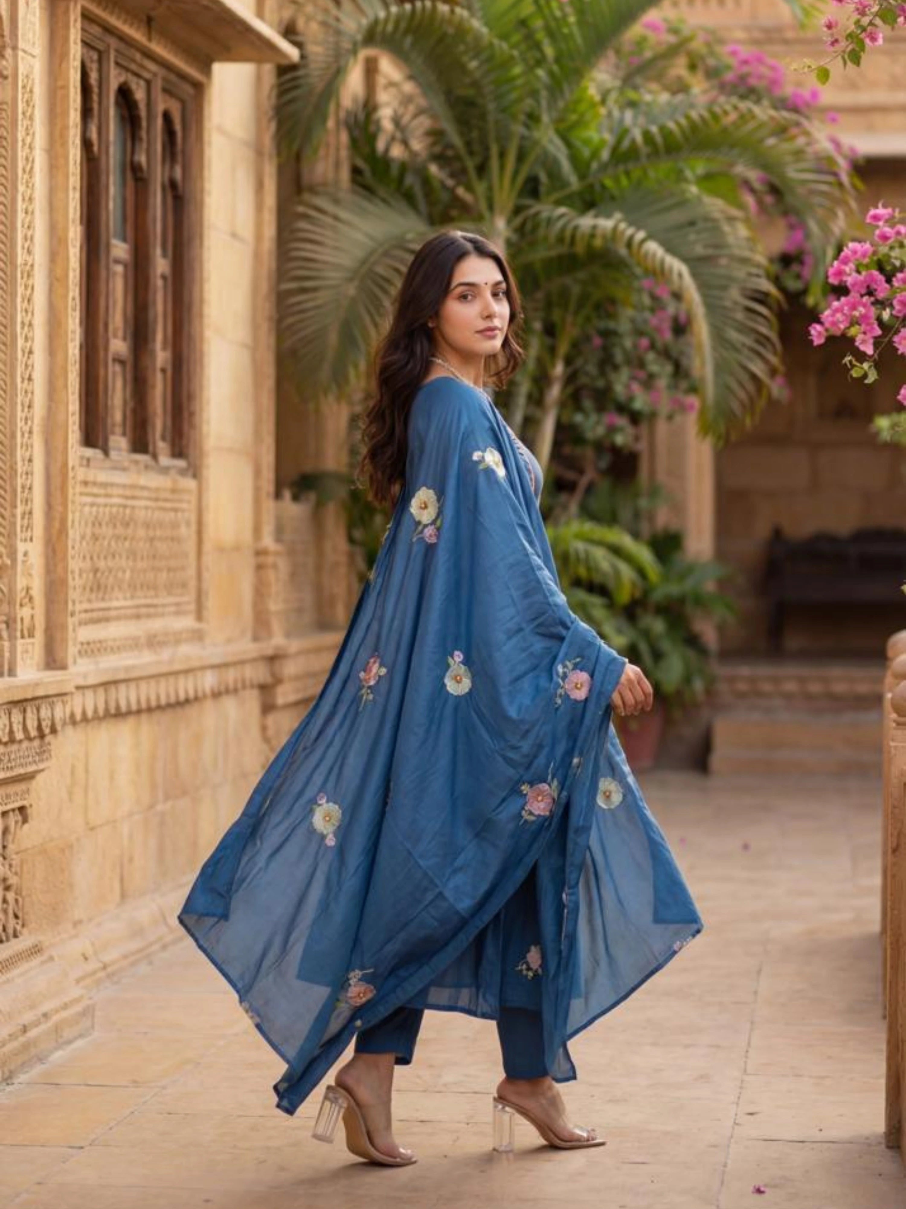MIDNIGHT BLOOM EMBROIDERED SUIT SET