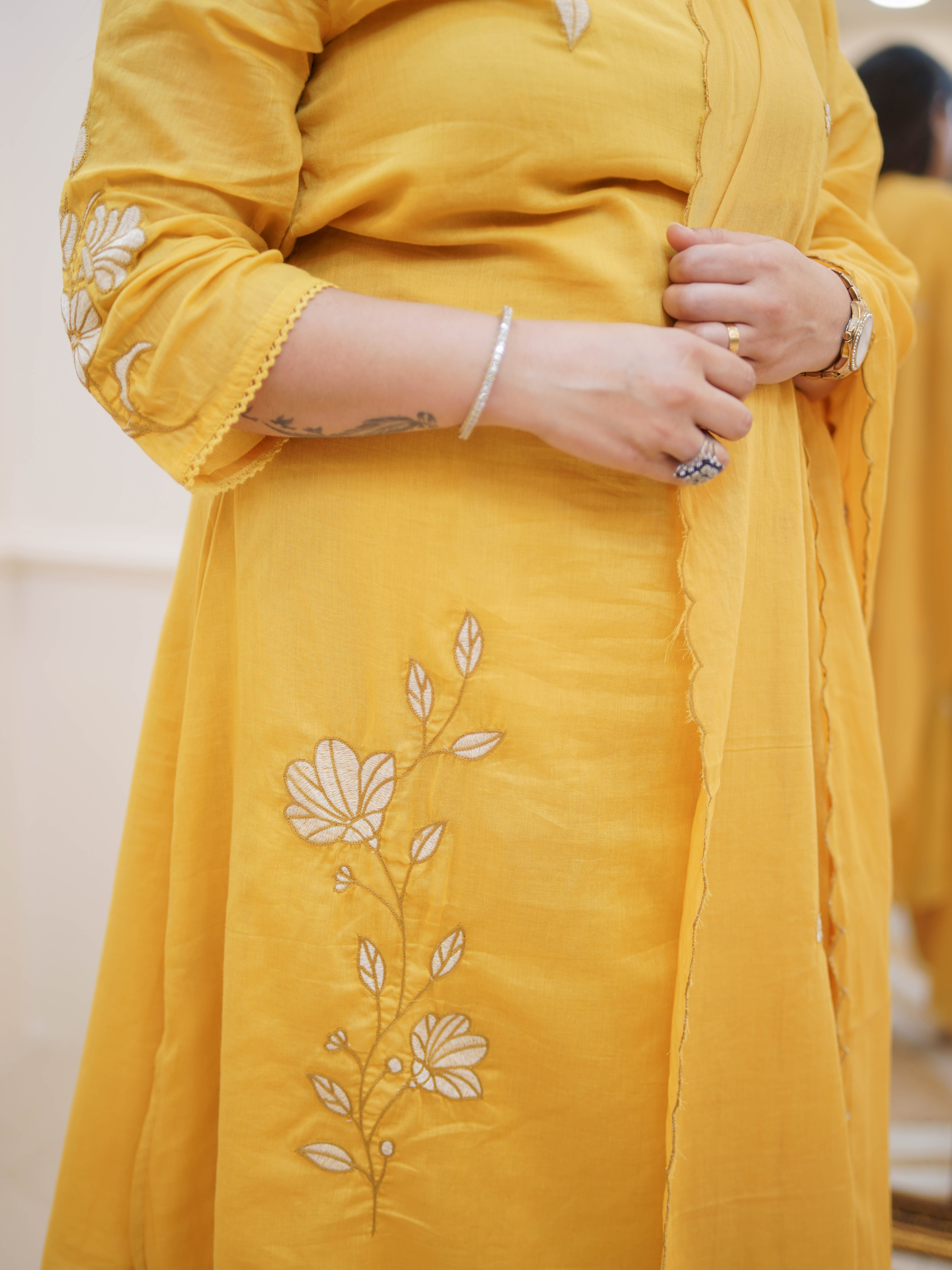 SUNSHINE YELLOW EMBROIDERED SUIT SET