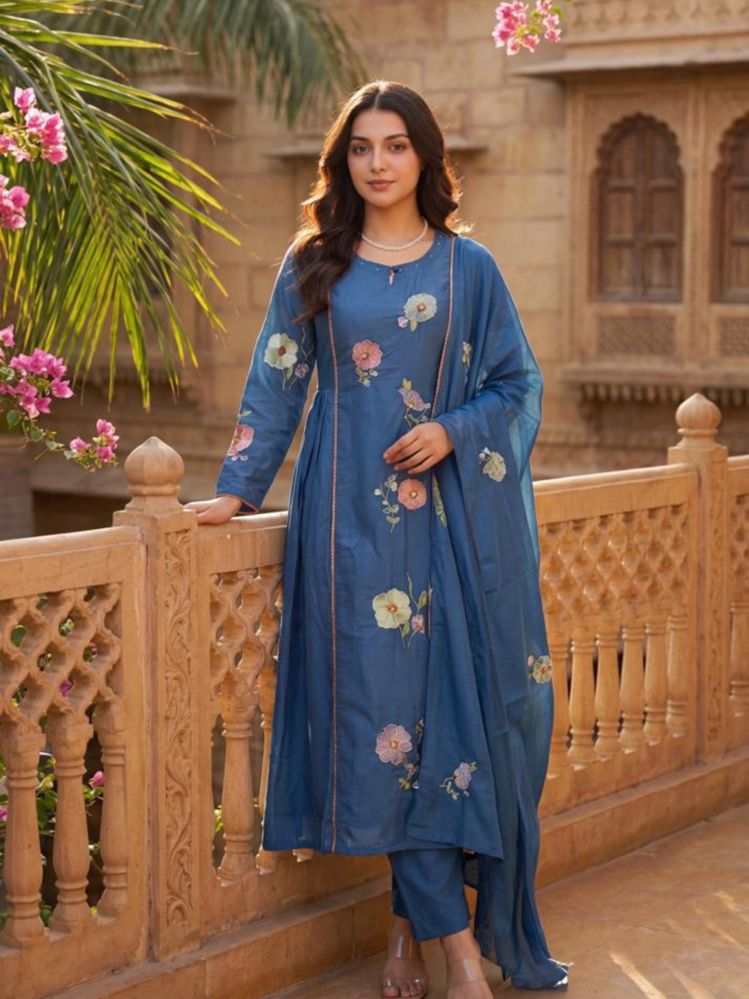 MIDNIGHT BLOOM EMBROIDERED SUIT SET