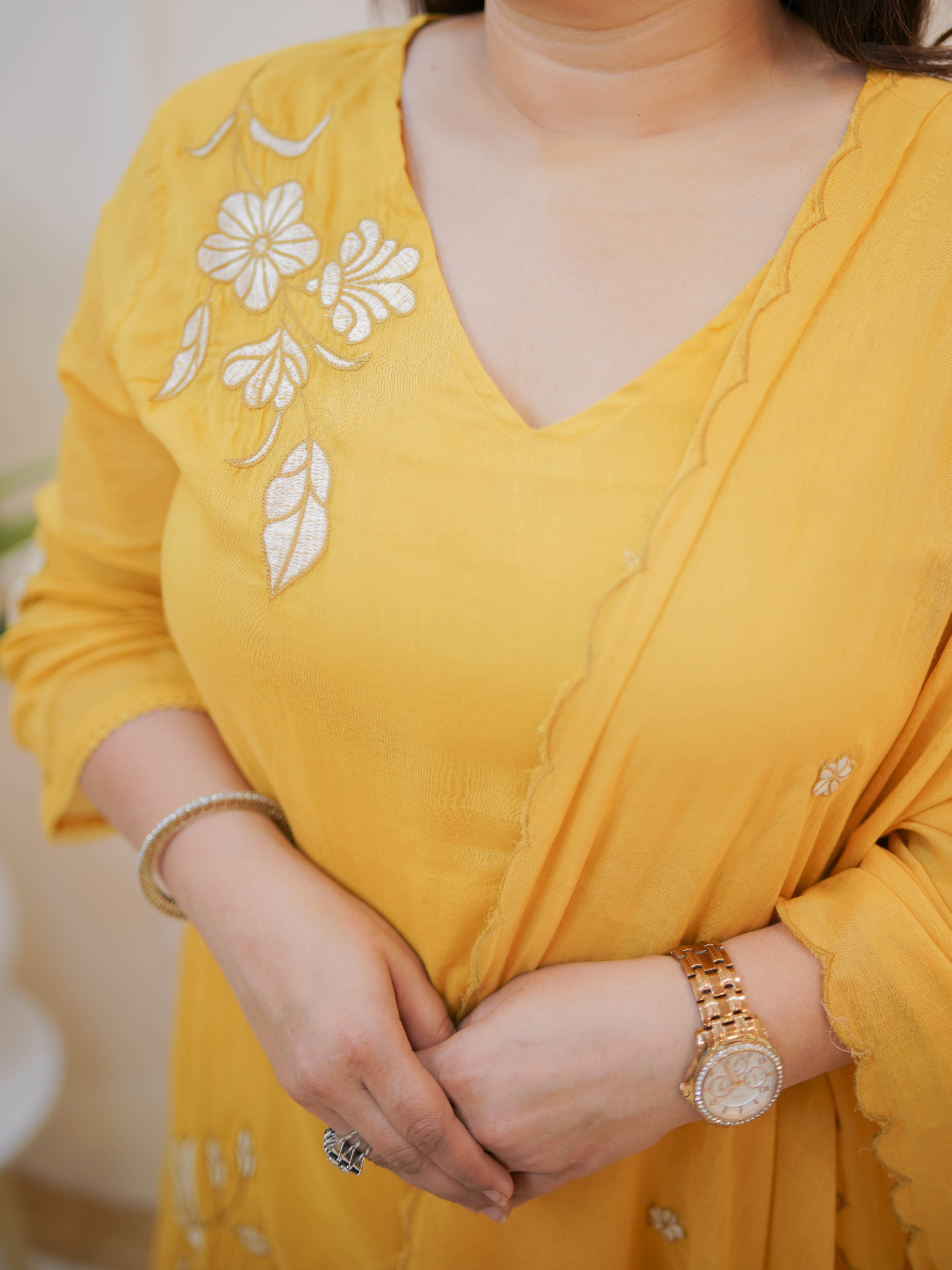 SUNSHINE YELLOW EMBROIDERED SUIT SET