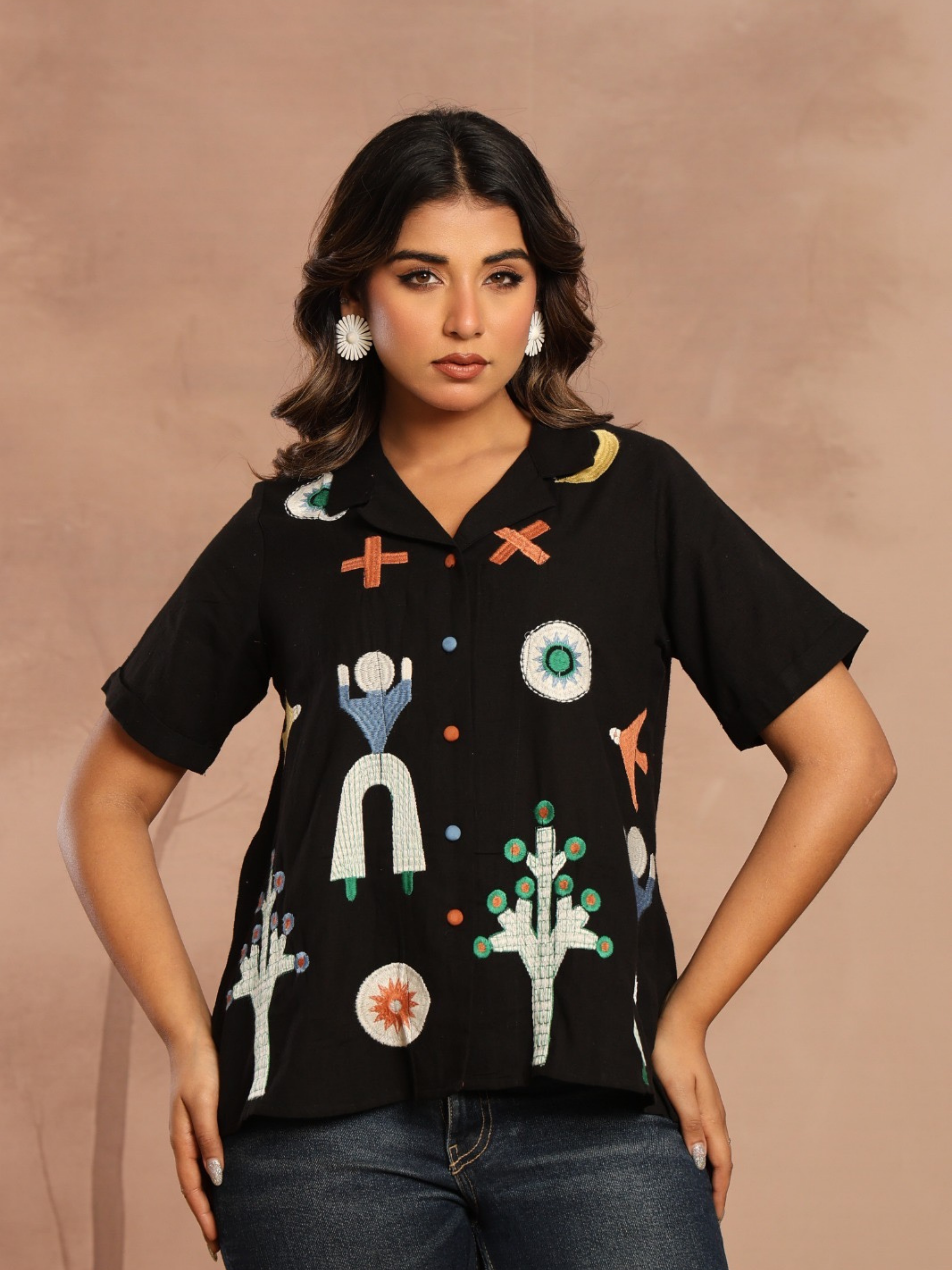 BLACK ABSTRACT PRINTED SHIRT TOP