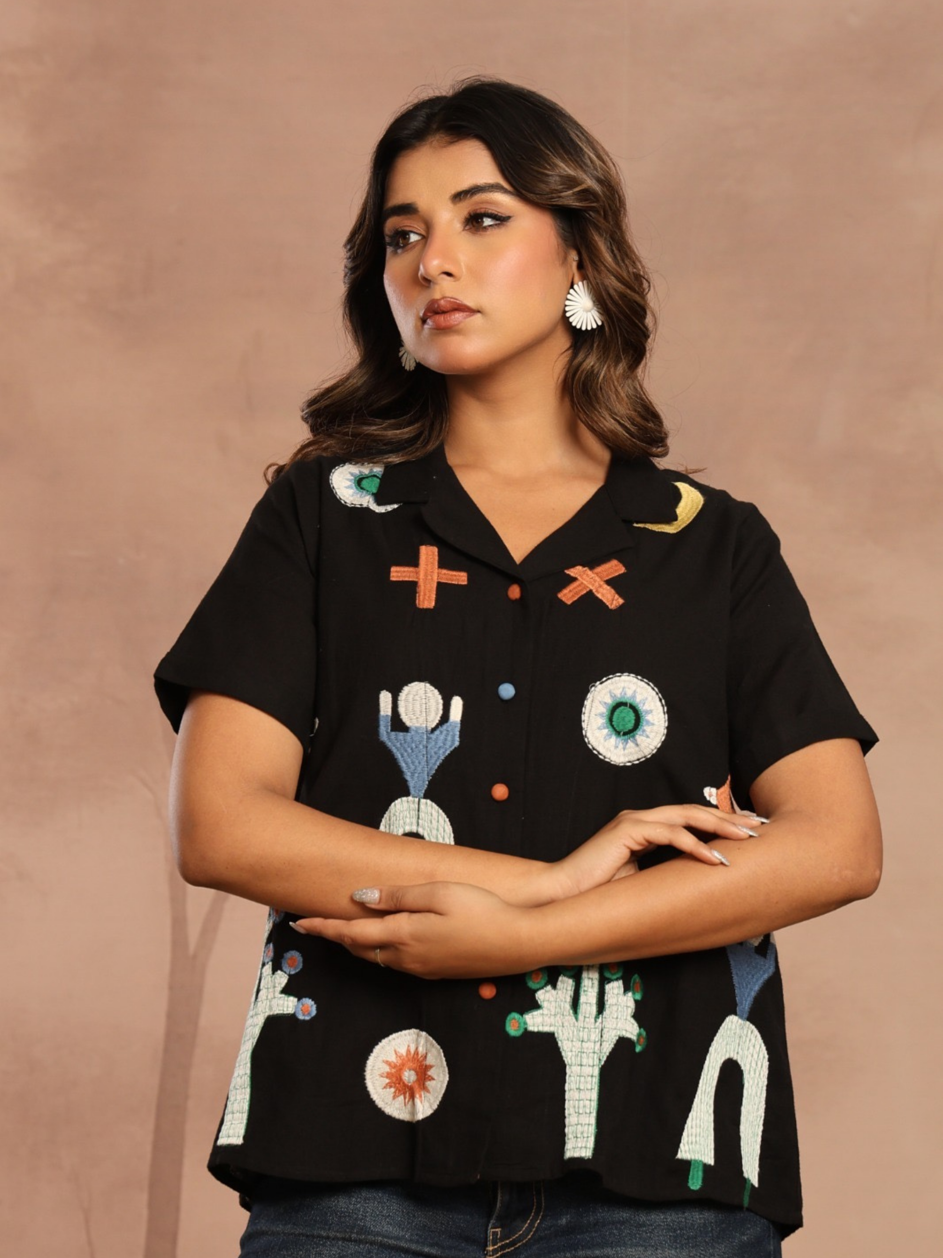 BLACK ABSTRACT PRINTED SHIRT TOP
