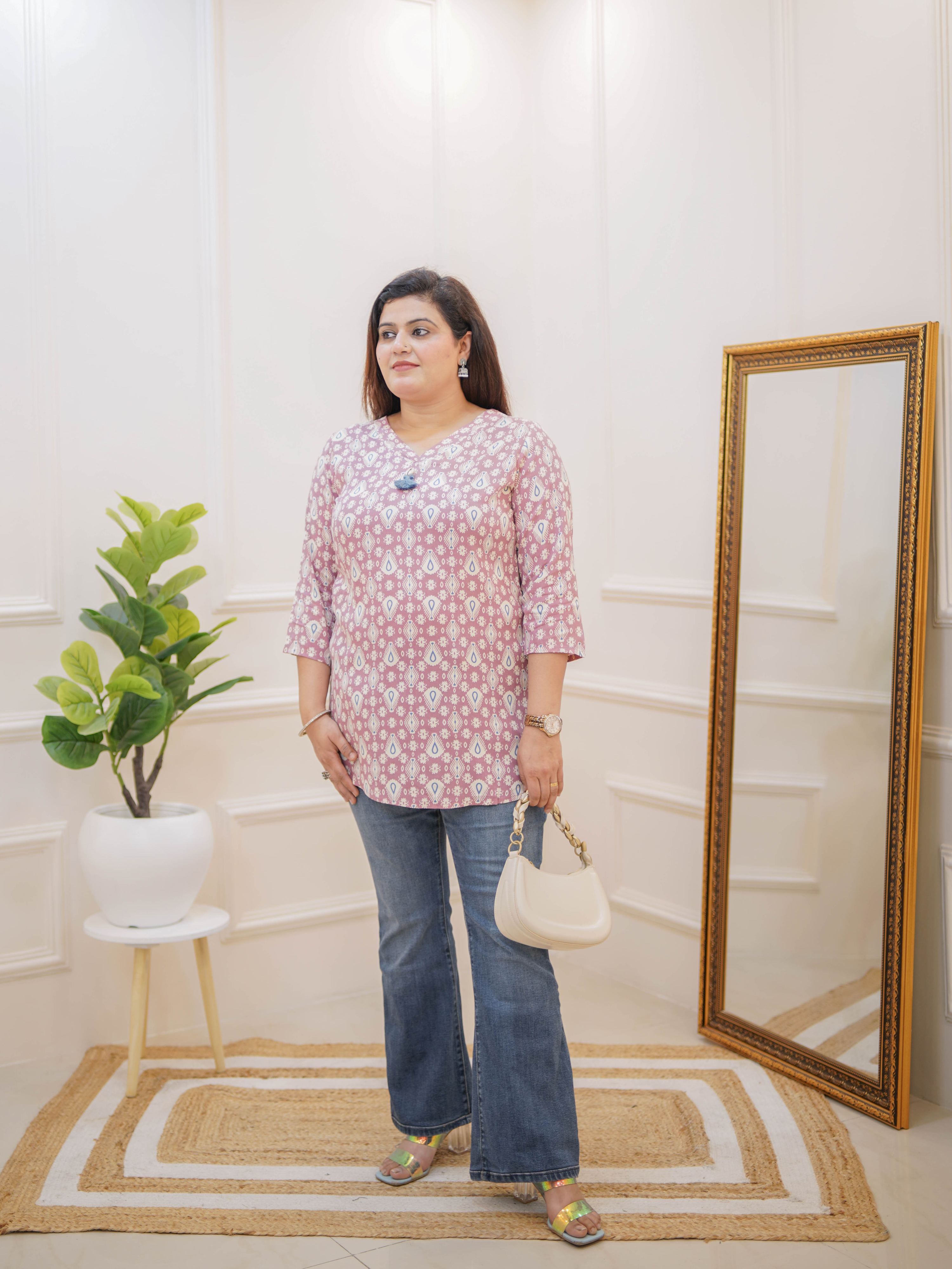 DUSTY PINK IKAT PRINTED TUNIC TOP