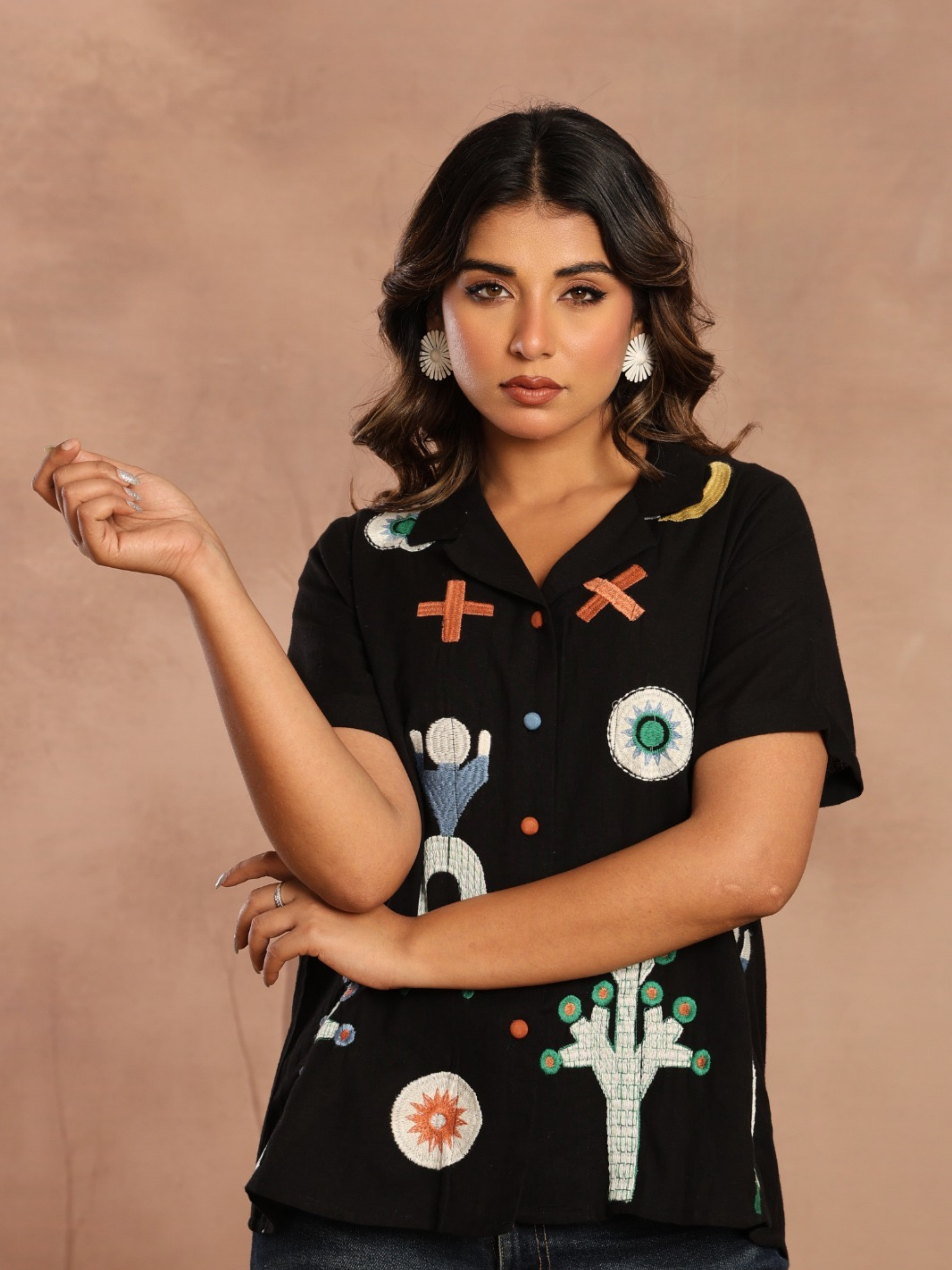 BLACK ABSTRACT PRINTED SHIRT TOP
