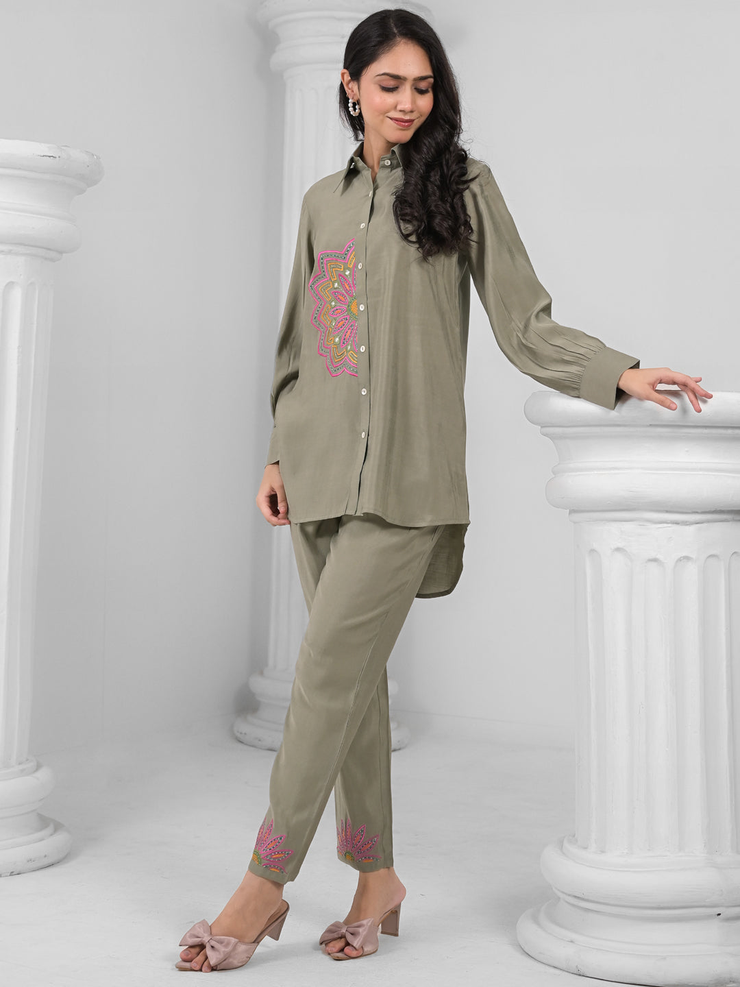 OLIVE MANDALA EMBEROIDERED CO-ORD SET