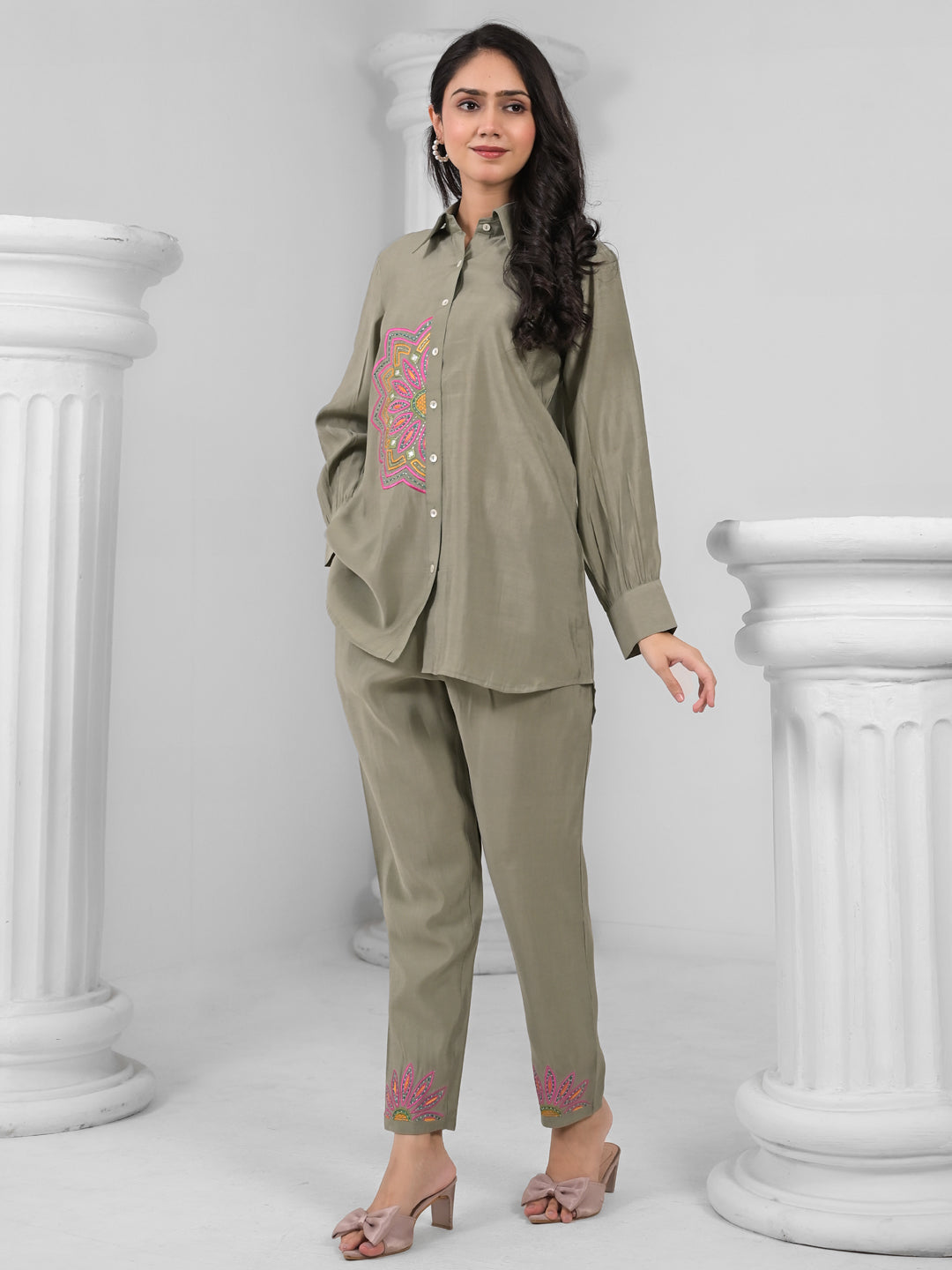 OLIVE MANDALA EMBEROIDERED CO-ORD SET