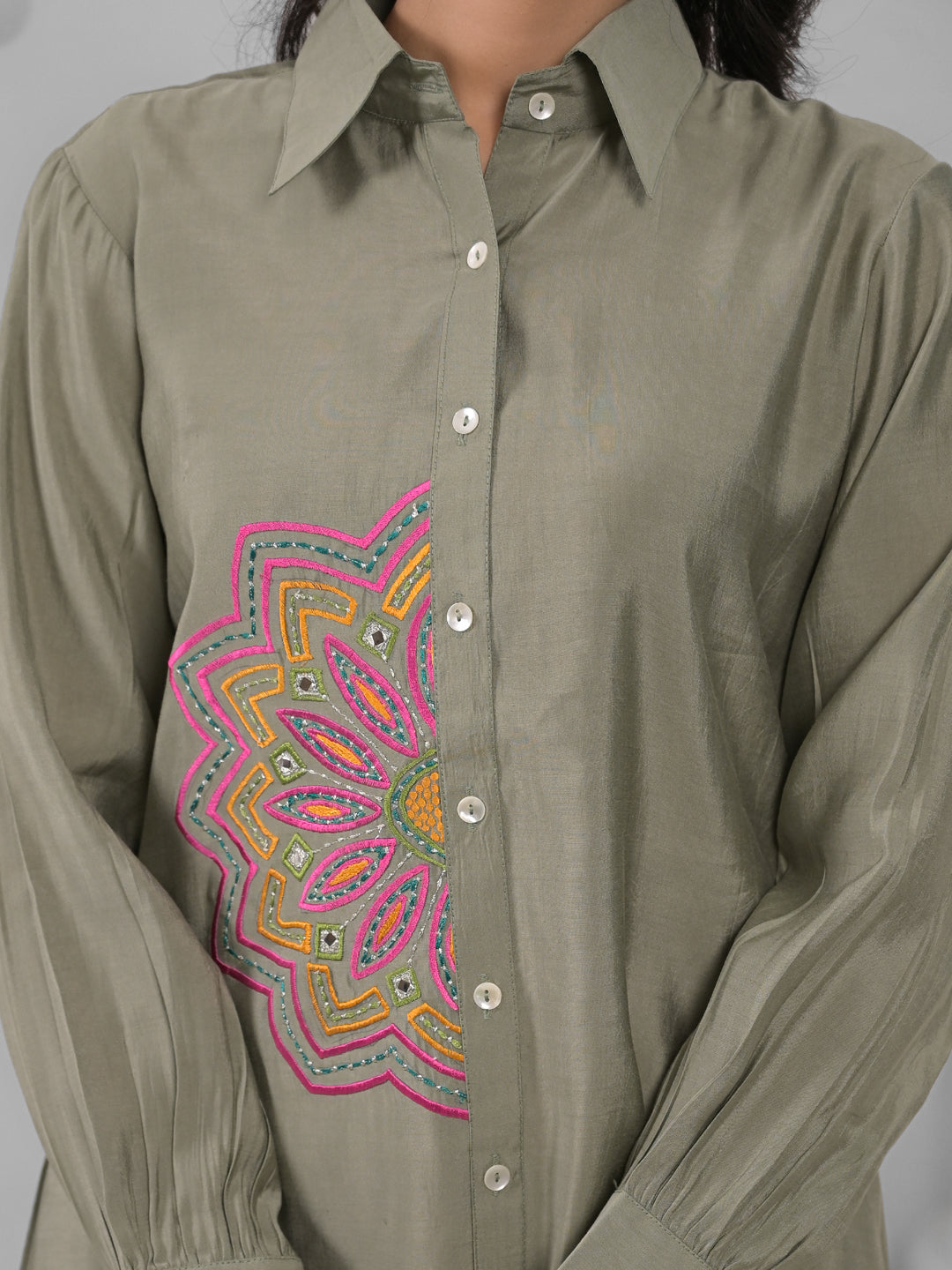 OLIVE MANDALA EMBEROIDERED CO-ORD SET