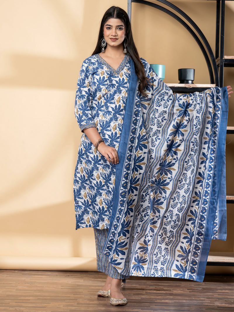 SAPPHIRE FLORA 100% PURE COTTON PRINTED SUIT SET