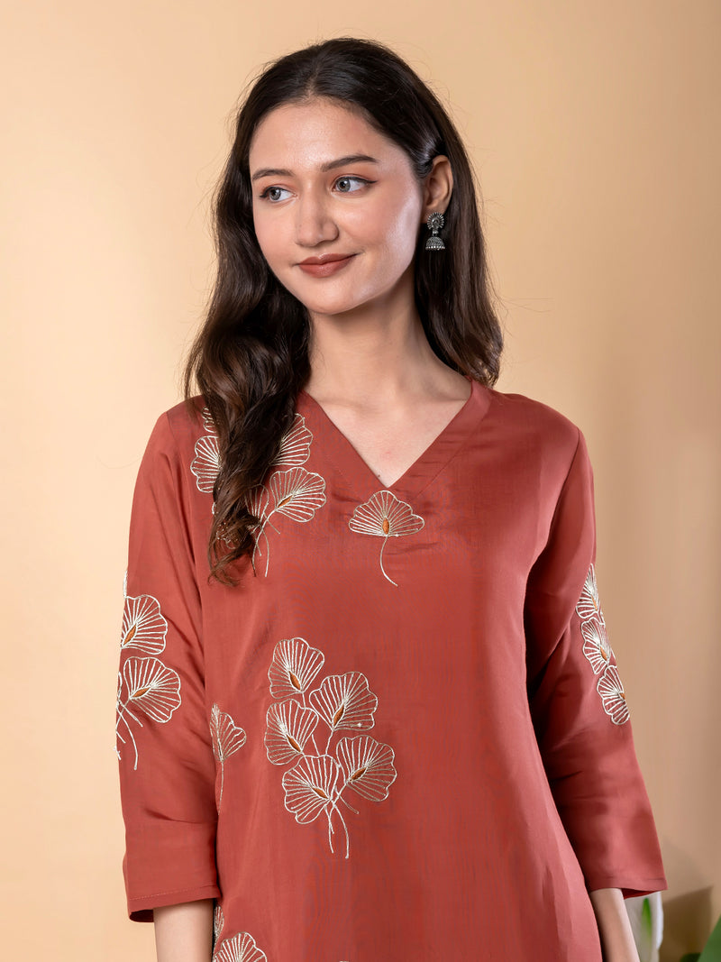 ELEGENT RUST GOLDEN  EMBROIDERED  SUIT SET