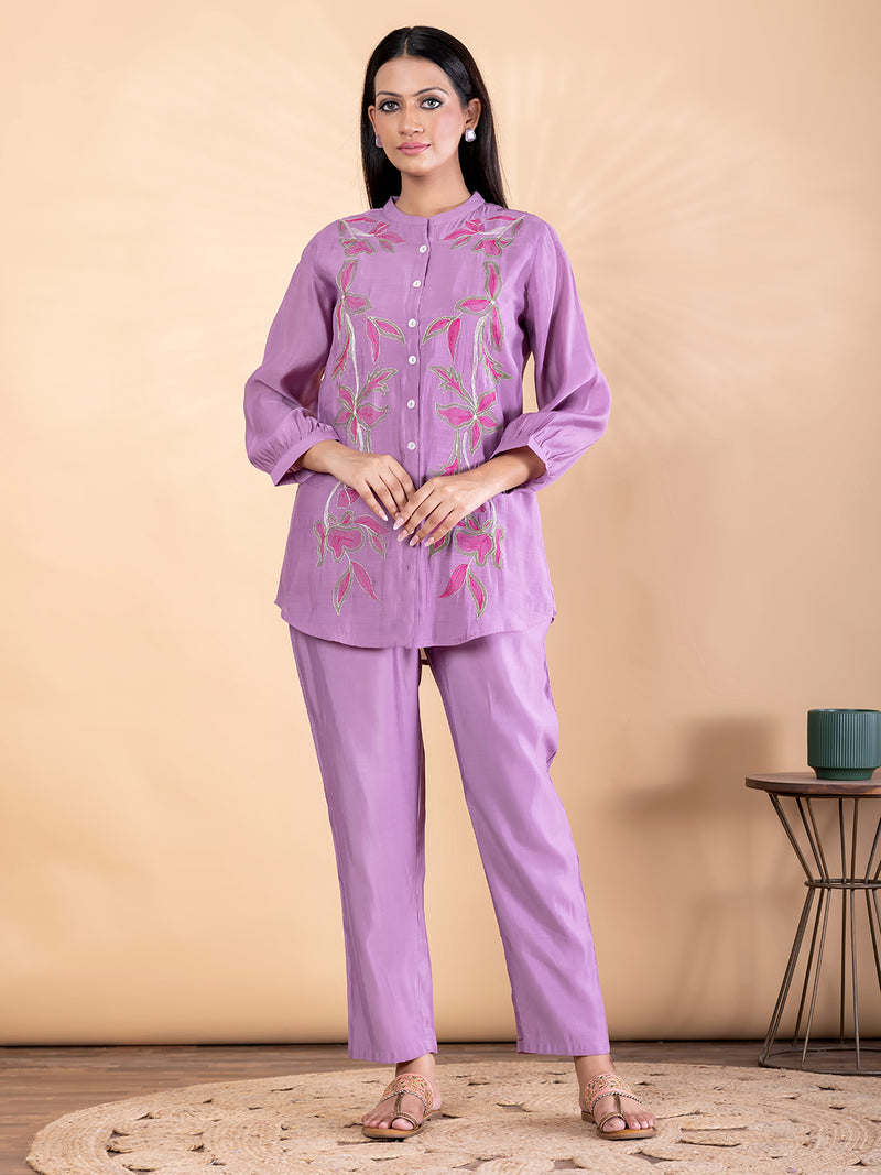 PINK BLOSSOM  THREADWORK MUL CHANDERI  CO-ORD SET