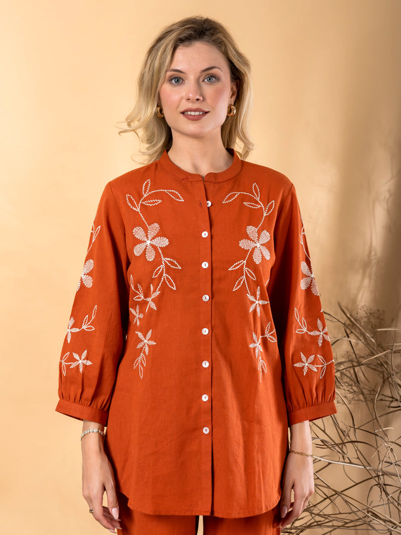 SUNSET RUST THREAD WORK FLEX COTTON CO-ORD SET