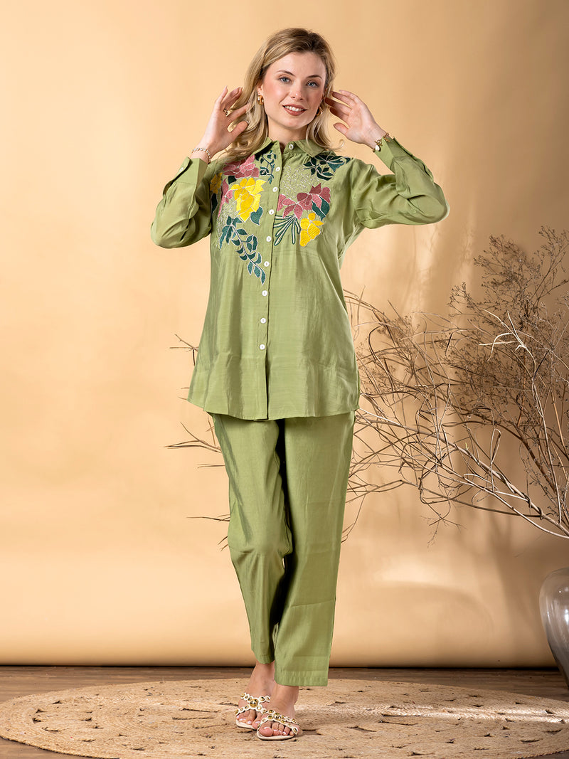 GREEN MEADOW EMBROIDERED CO-ORD SET