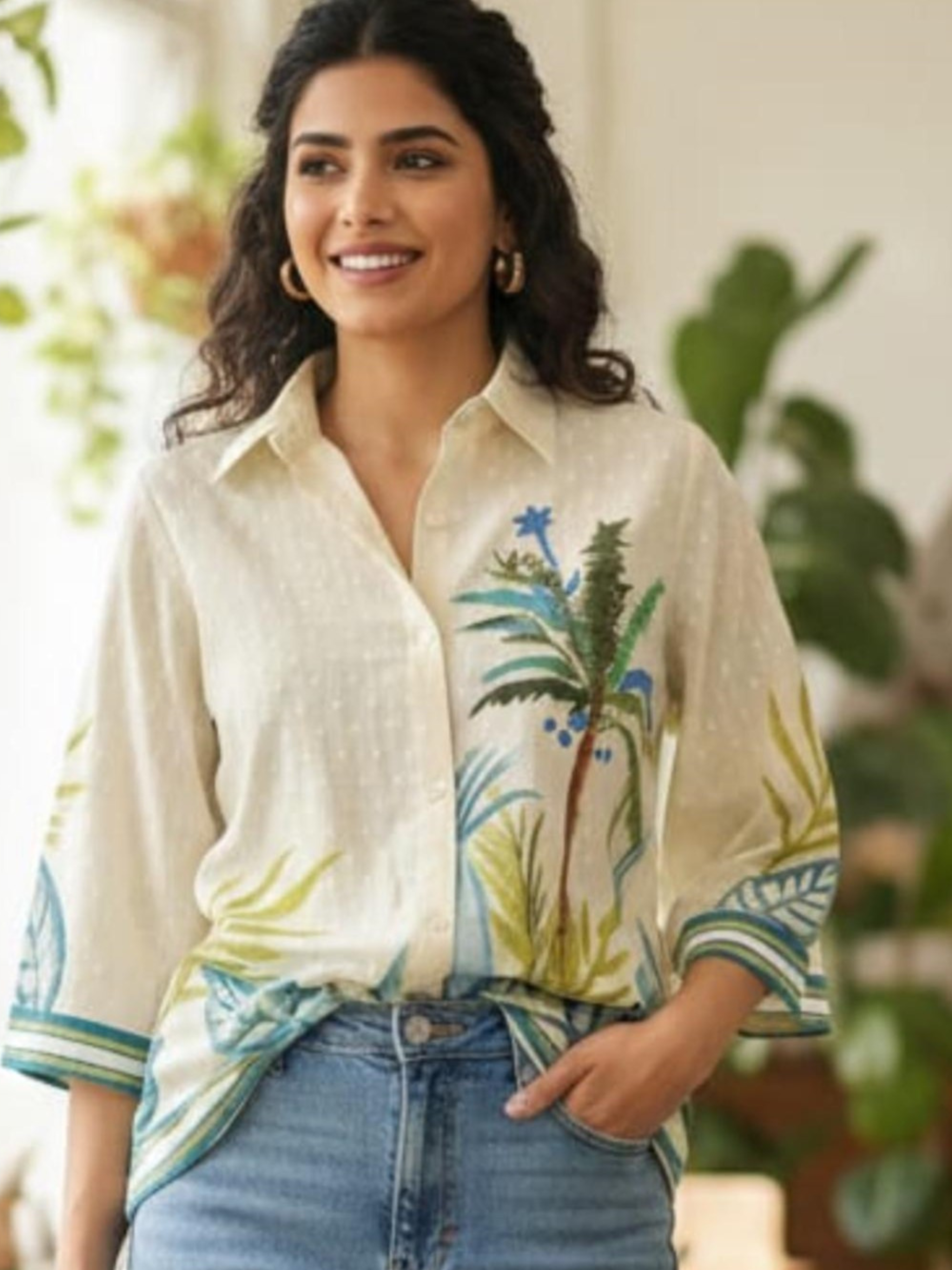 SUNNY PALM PRINTED SHIRT TOP