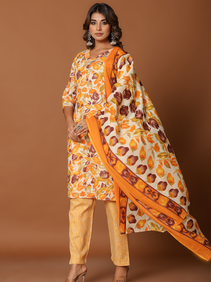 AYSHA FLORAL PURE COTTON THREE PCS SUIT SET