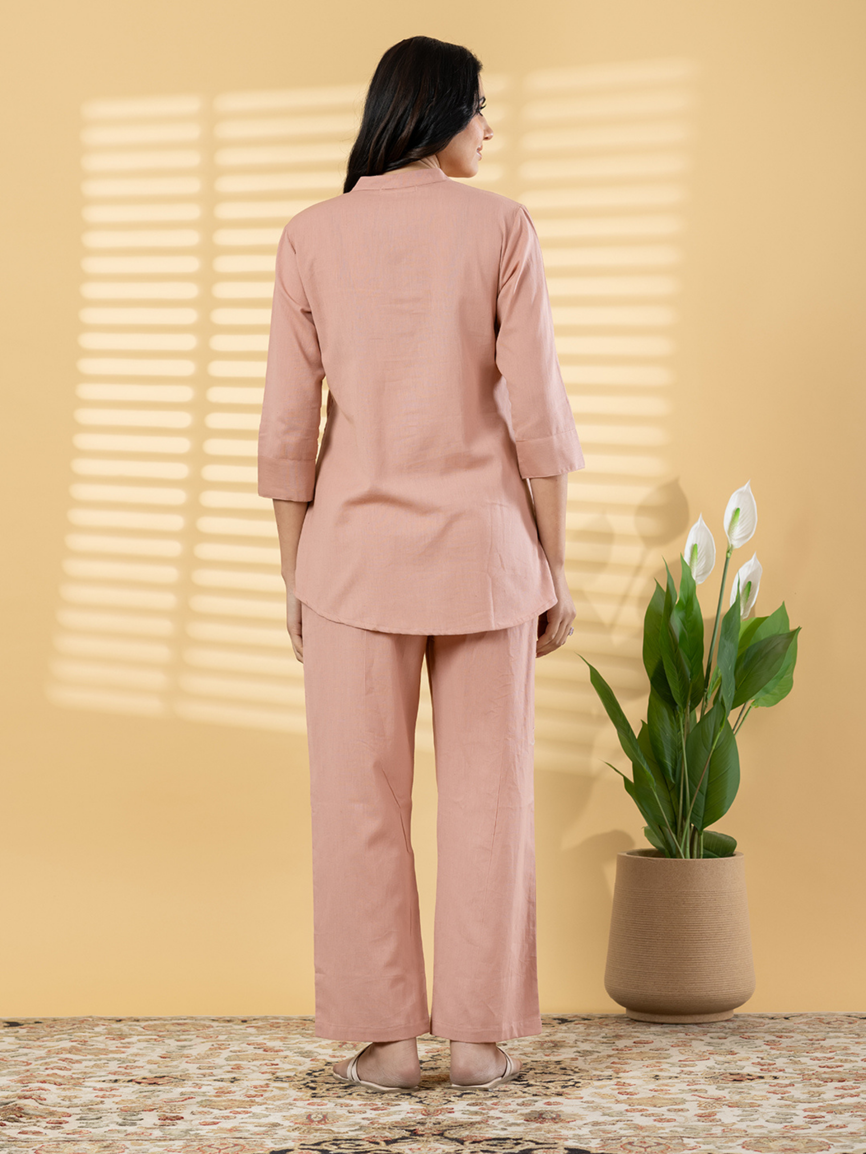 DUSTY PEACH SUNBURST EMBROIDERED SHIRT CO-ORD SET