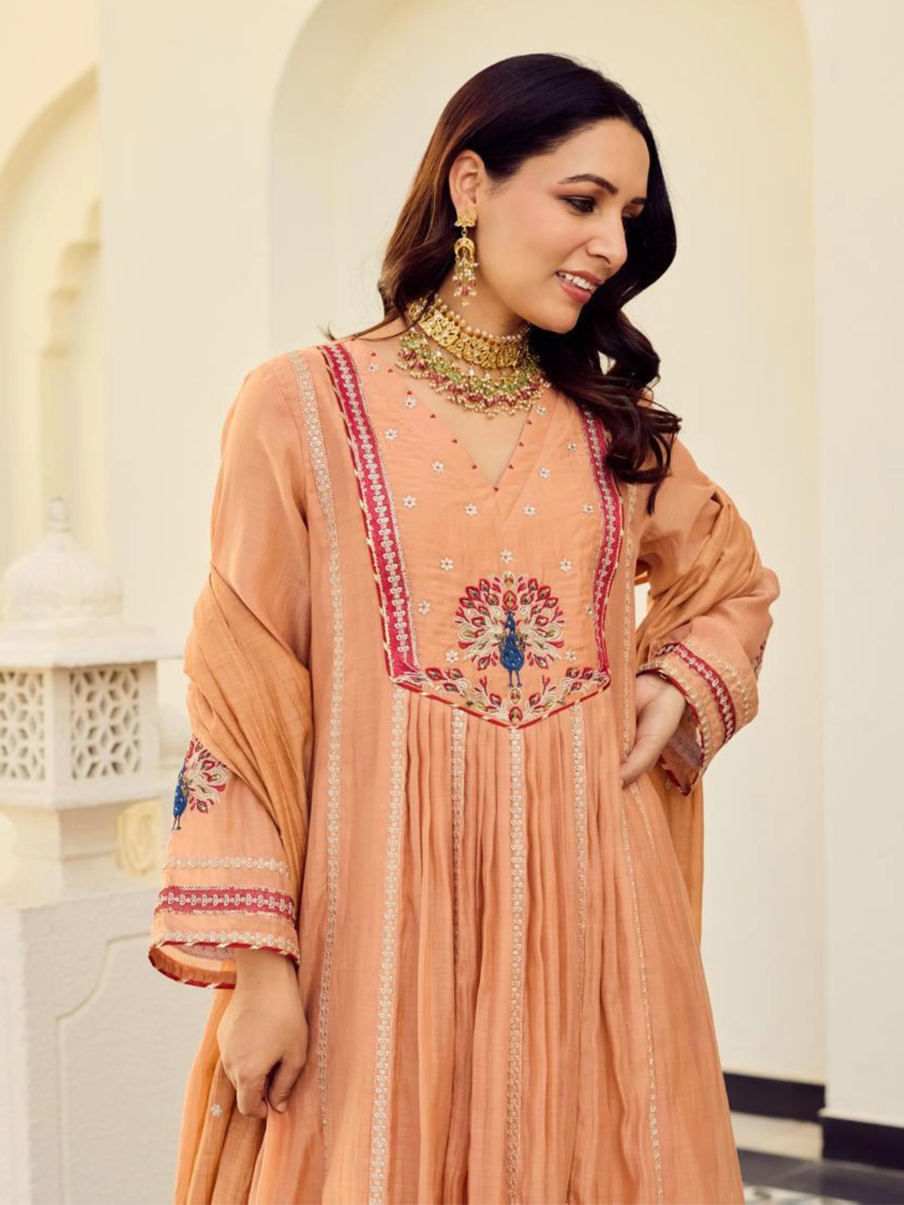 PEACH BLOSSOM EMBROIDERED ANARKALI SUIT SET