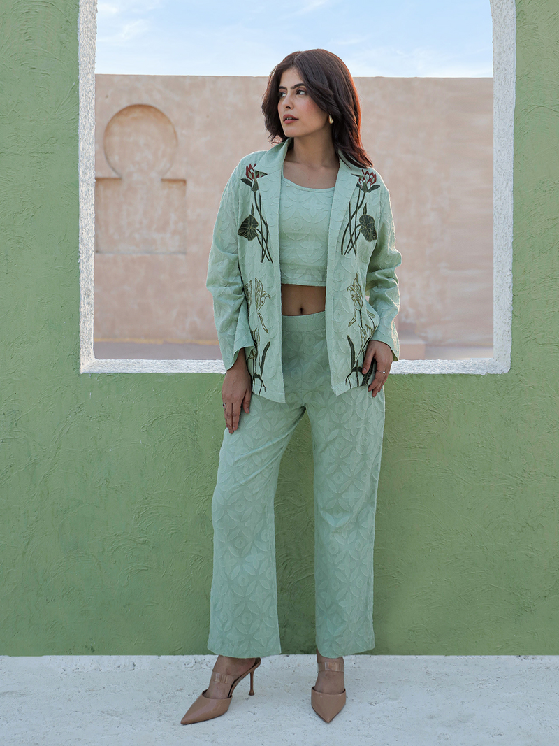 PISTA PRIME  EMBROIDERED BLAZER 3 PC CO-ORD SET
