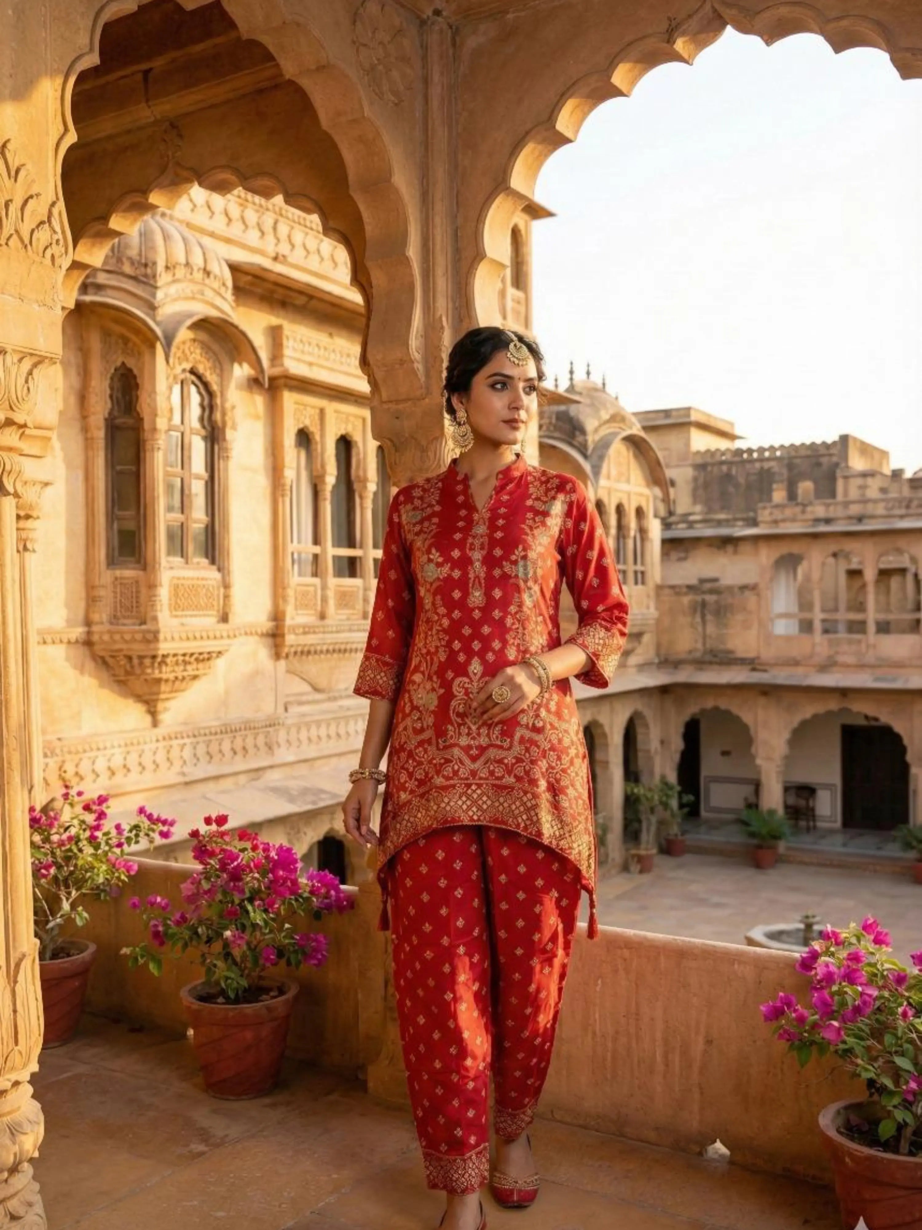 RED DIGITAL PRINT MIRROR WORK CO-ORD SET