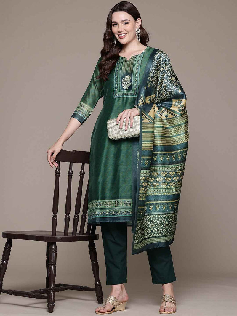 REGAL GREEN AURA SILK SUIT SET