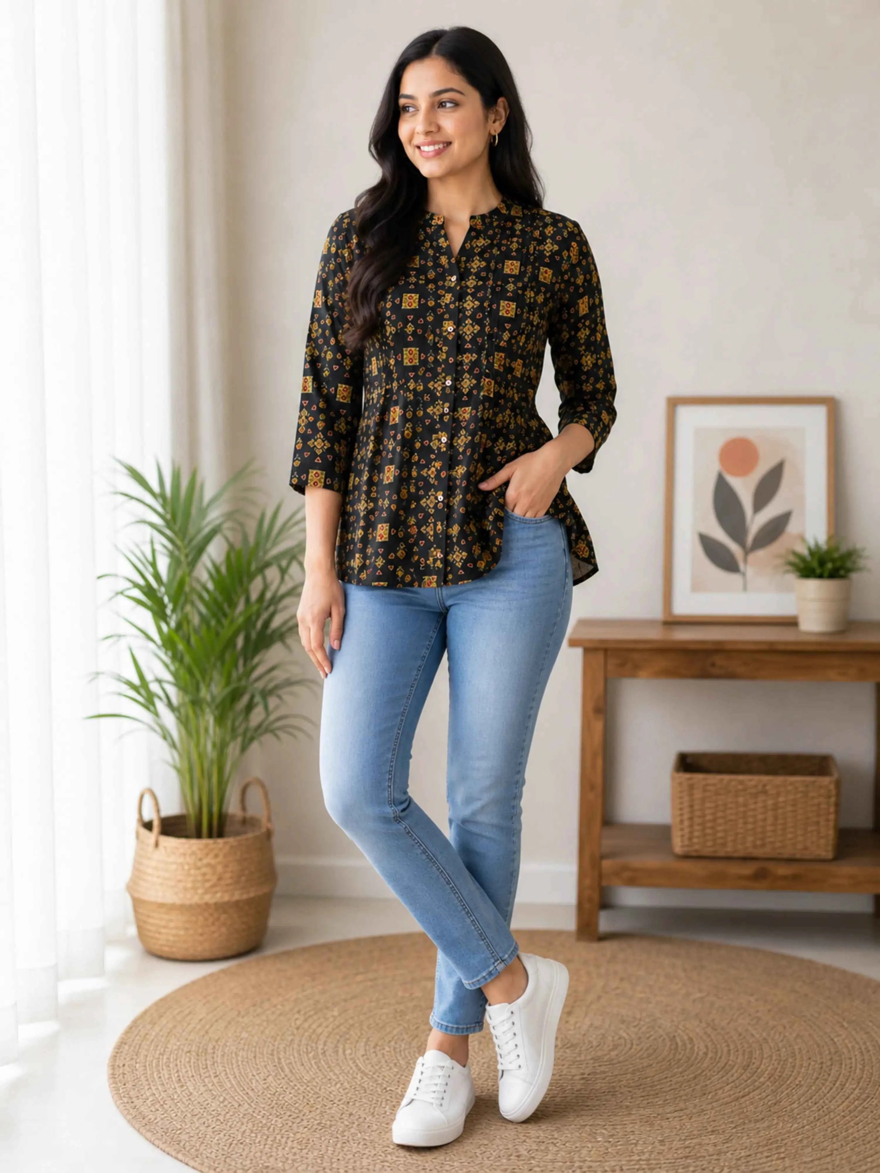 BLACK GOLD WORK PRINTED KURTI