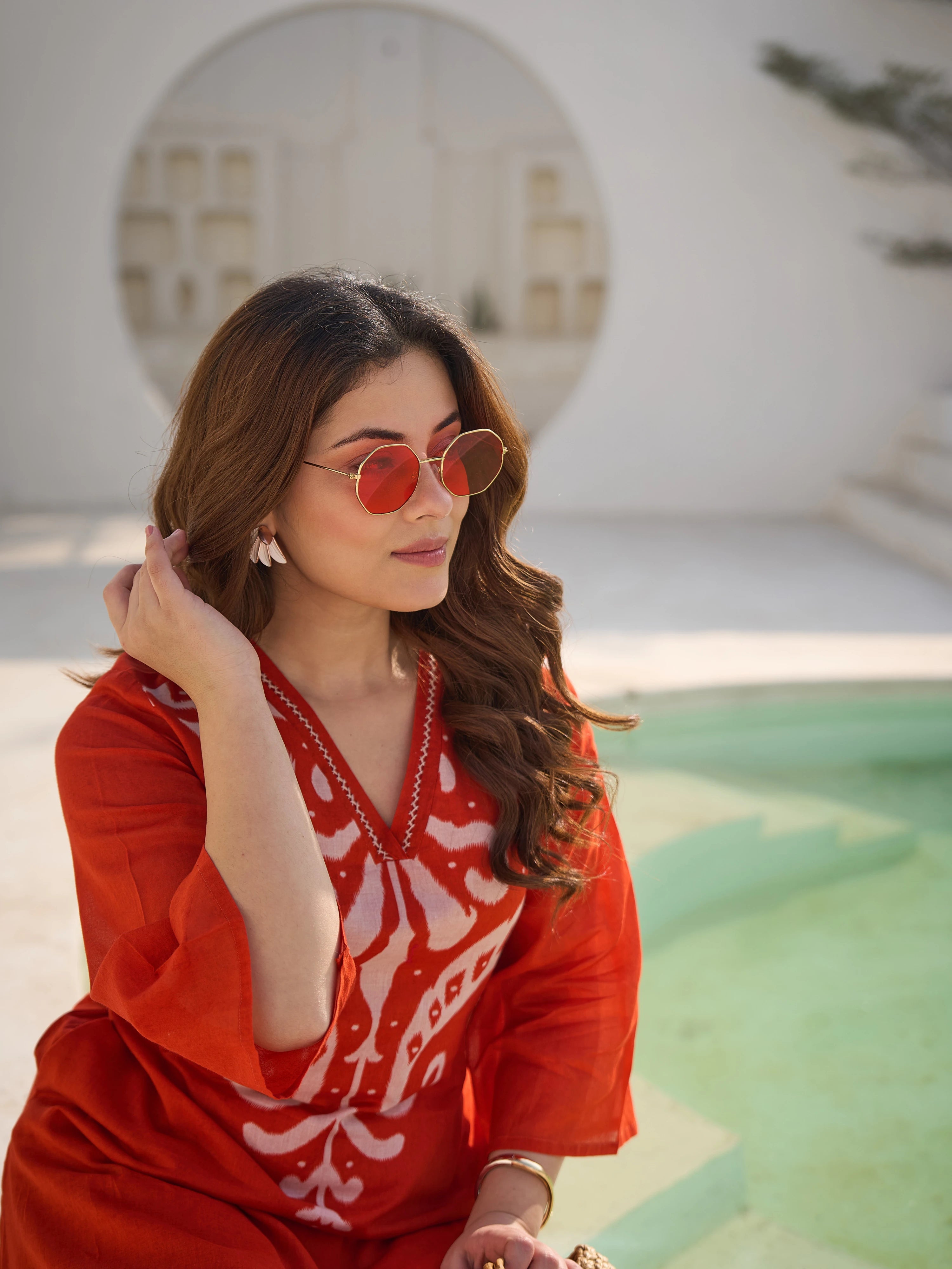 ORANGE IKAT PRINTED A-LINE KURTA SET