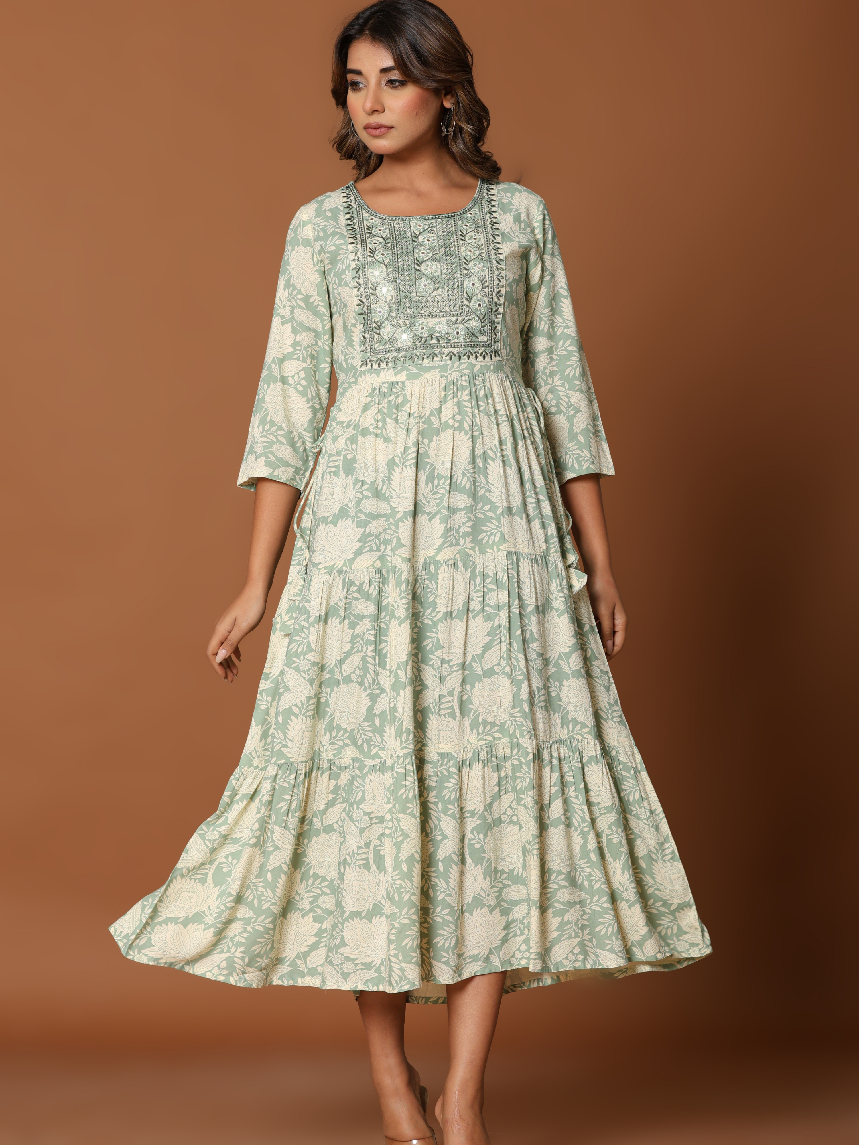 DIA EMBROIDERED FLARED MAXI DRESS