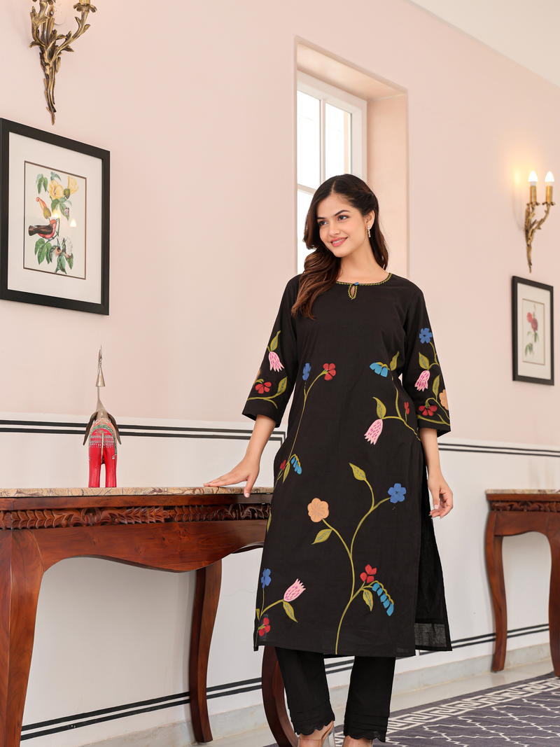 MARINA BLACK FLORAL KURTA SET