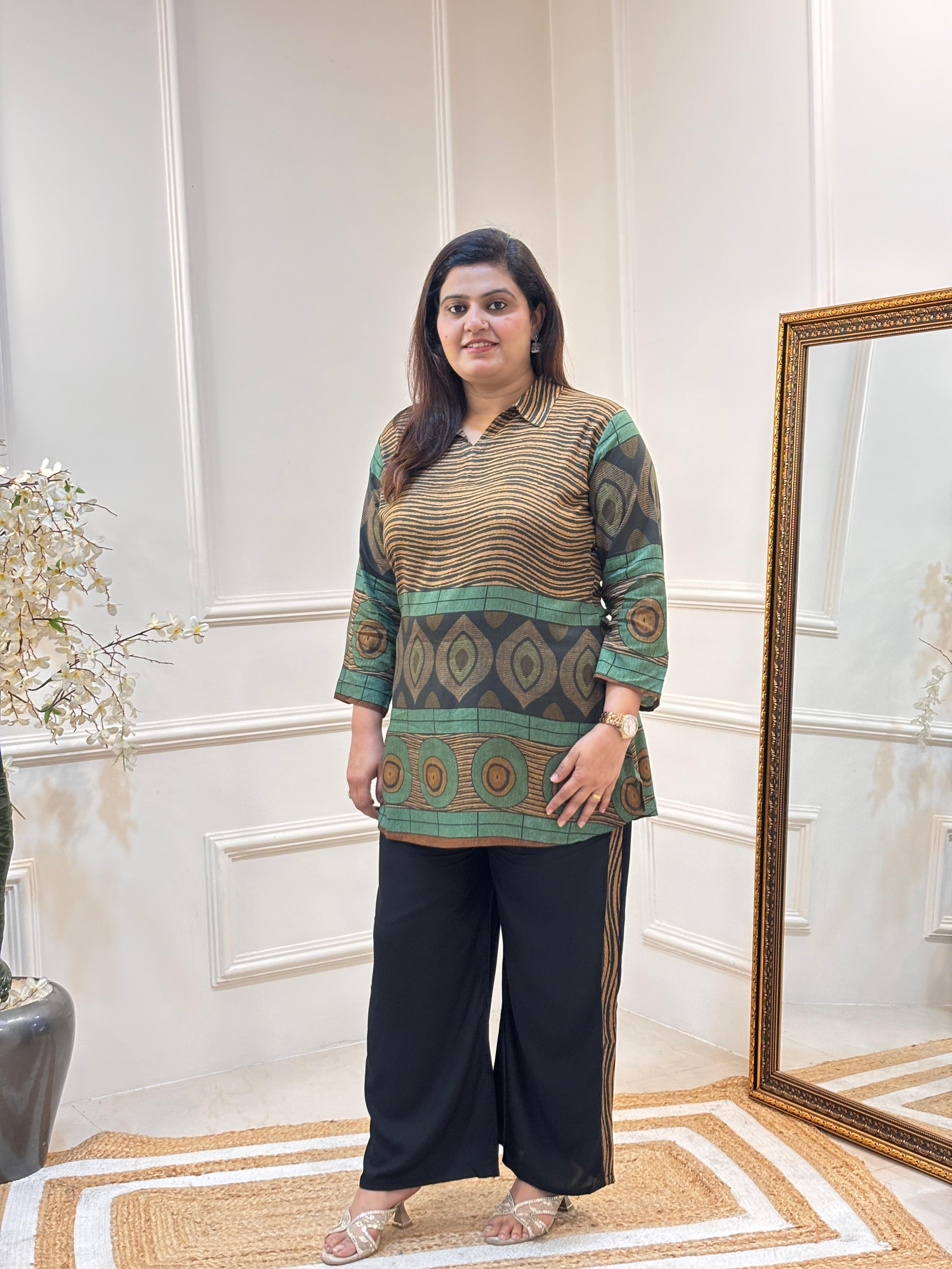 OLIVE GREEN ABSTRACT PRINT CO-ORD SET