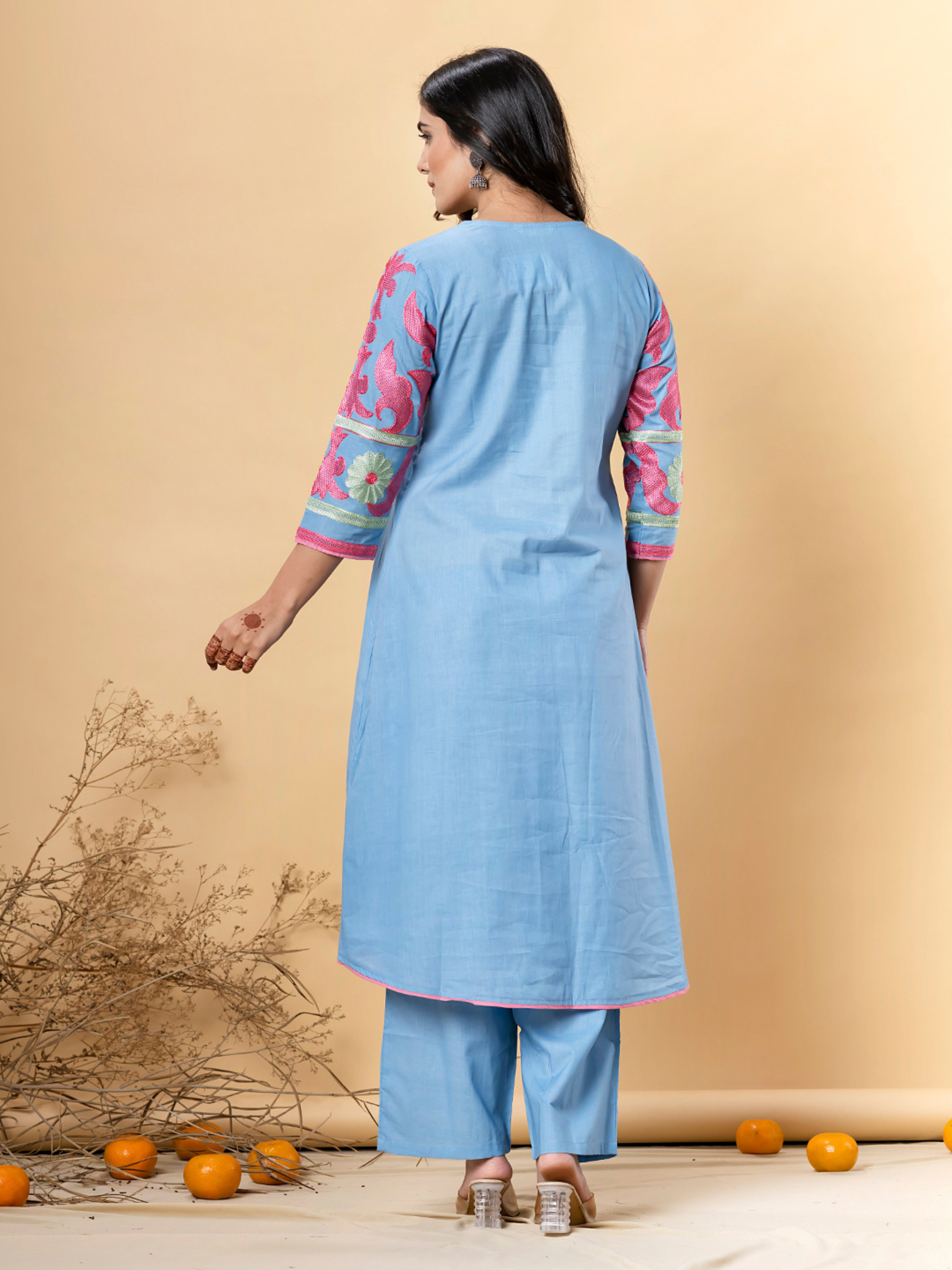 SKY BLUE EMBROIDERED A-LINE KURTA SET