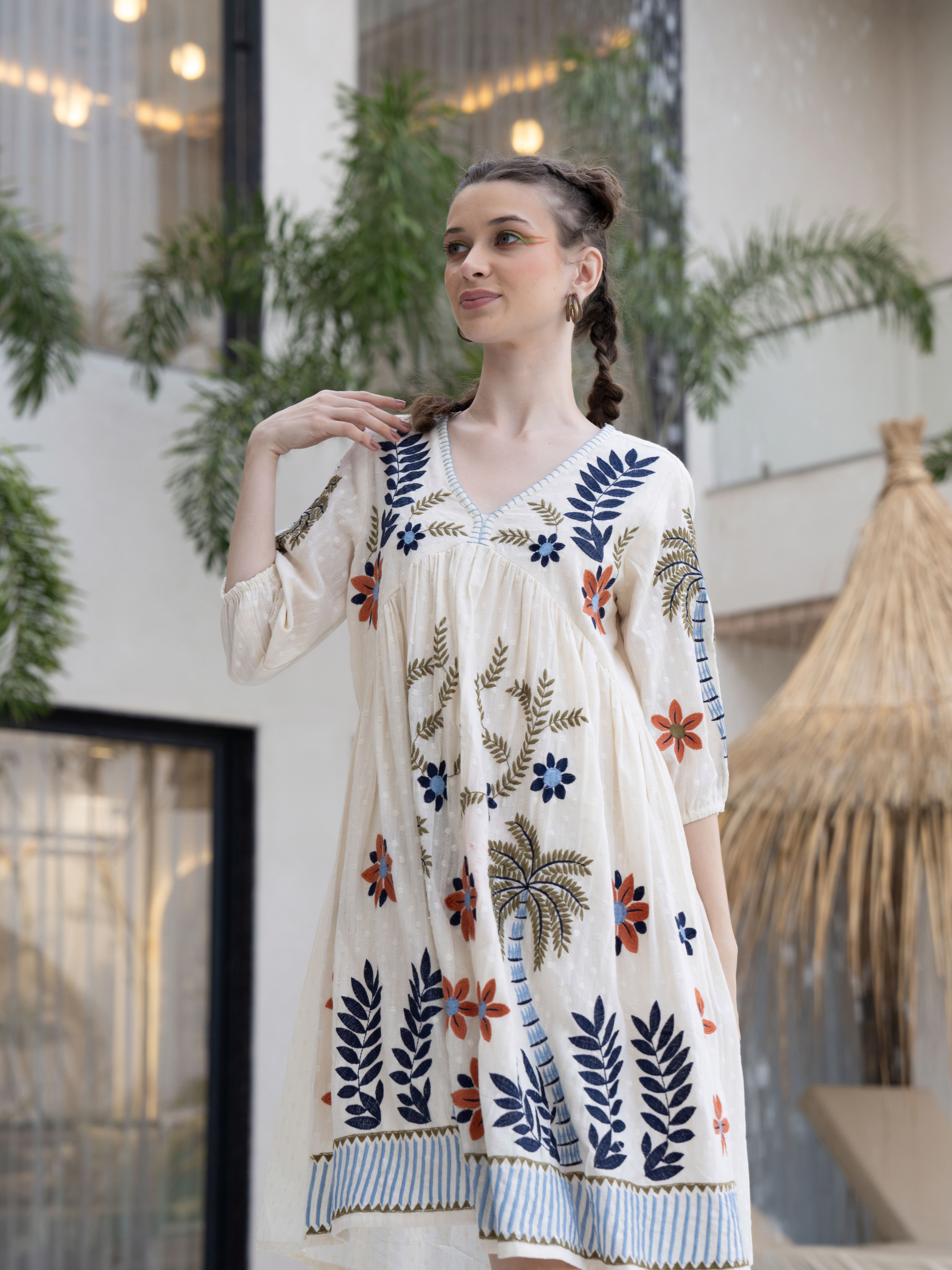 ELINA ISLAND BLOOM THREADWORK DRESS