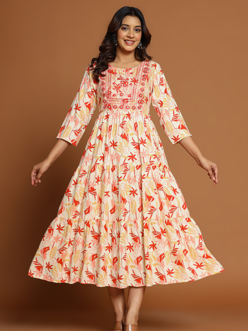 MYRA EMBROIDERED FLARED PURE COTTON MAXI DRESS