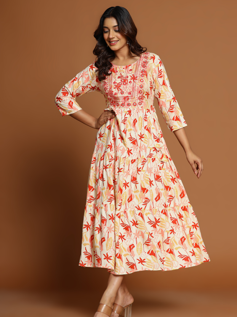 MYRA EMBROIDERED FLARED PURE COTTON MAXI DRESS