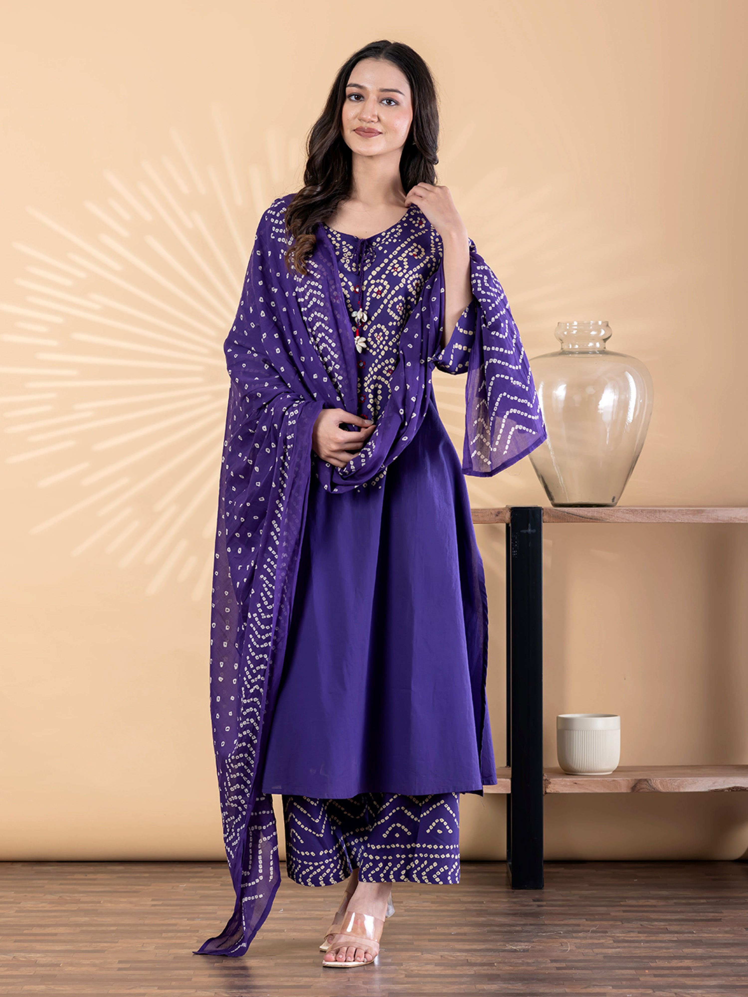 ROYAL PURPLE BANDHANI PRINTED SUIT SET