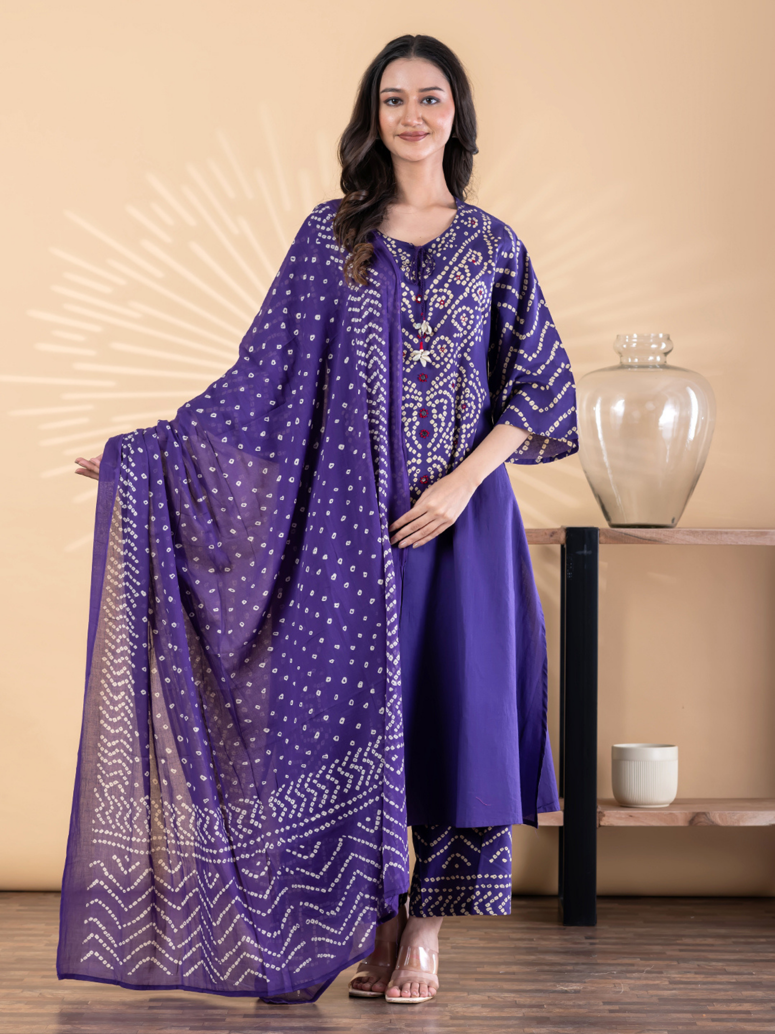 ROYAL PURPLE BANDHANI PRINTED SUIT SET