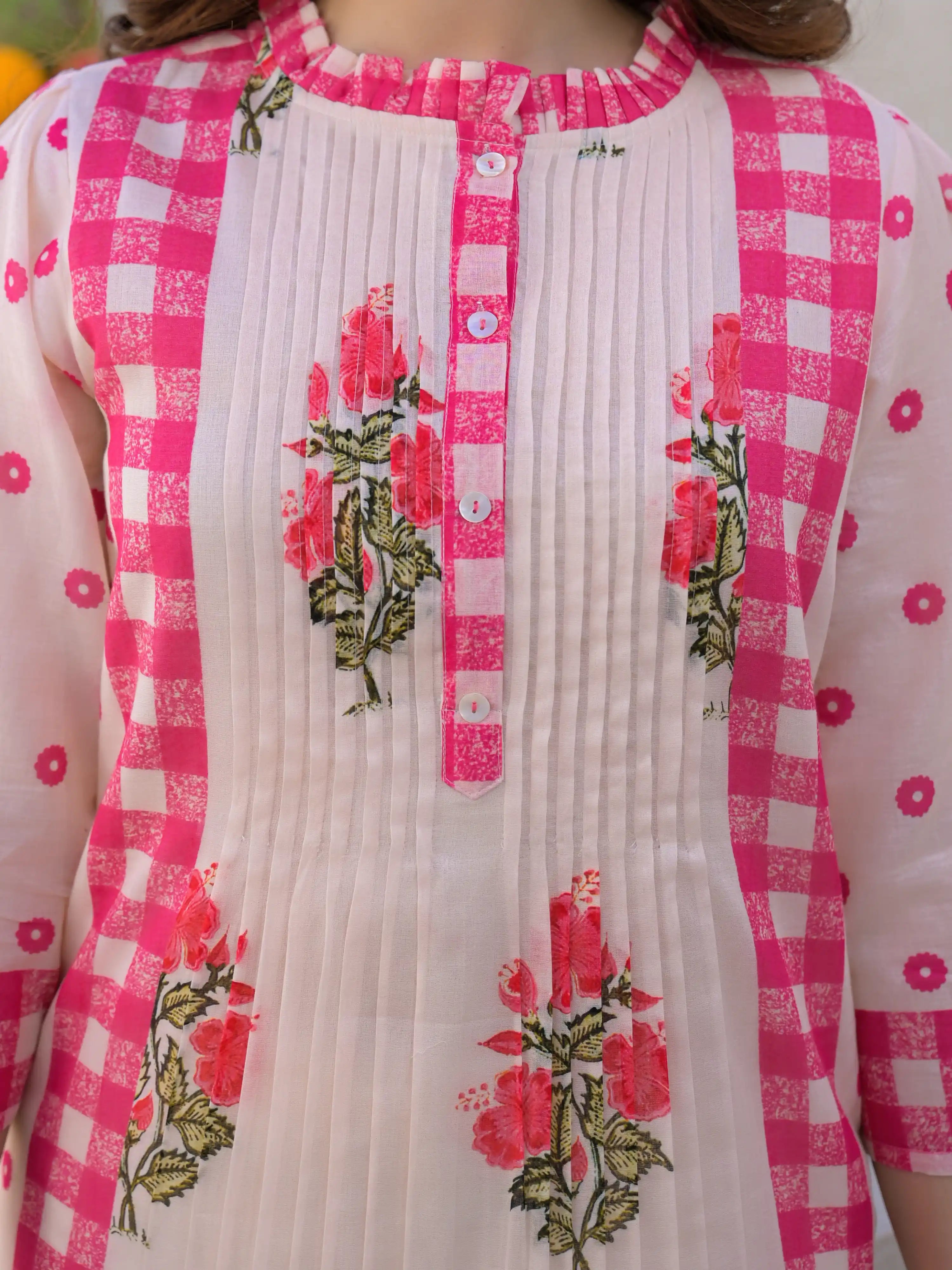 SOFT BLUSH FLORAL A-LINE PURE MUL COTTON KURTA SET