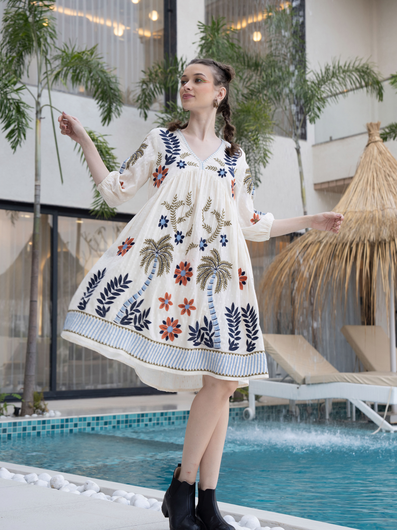 ELINA ISLAND BLOOM THREADWORK PURE COTTON  DRESS