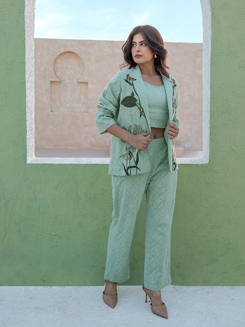 PISTA PRIME  EMBROIDERED BLAZER 3 PC CO-ORD SET