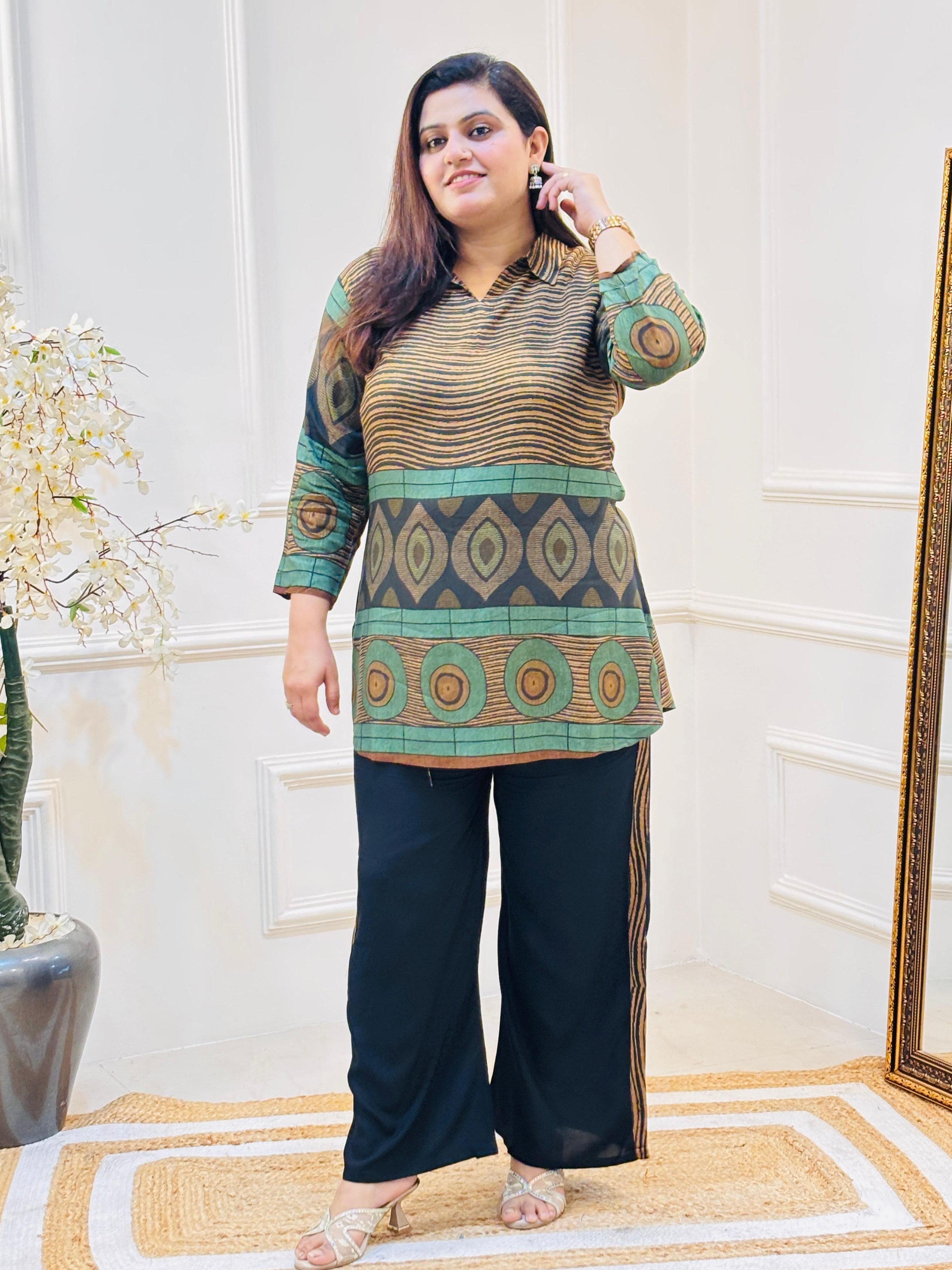 OLIVE GREEN ABSTRACT PRINT CO-ORD SET
