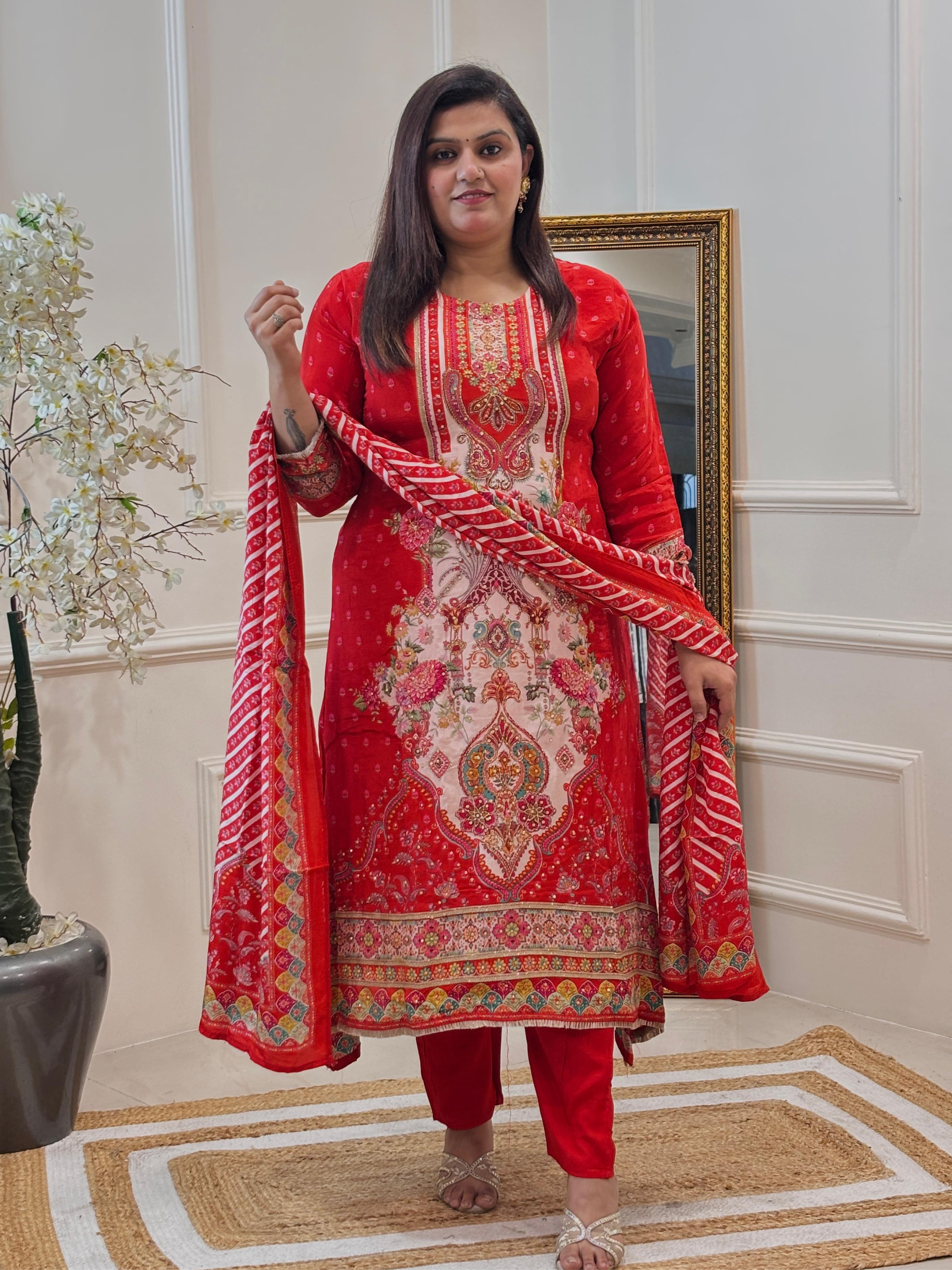 SANA A-LINE RED SUIT SET
