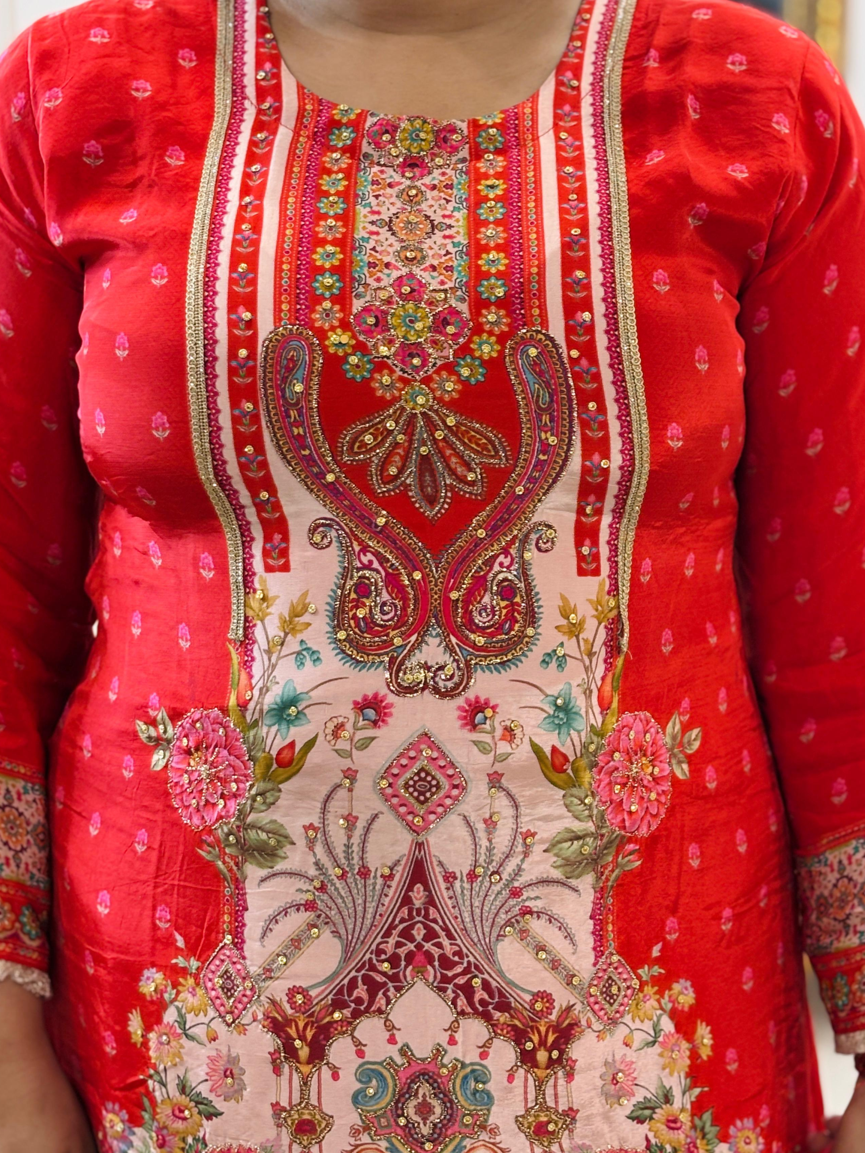 SANA A-LINE RED SUIT SET