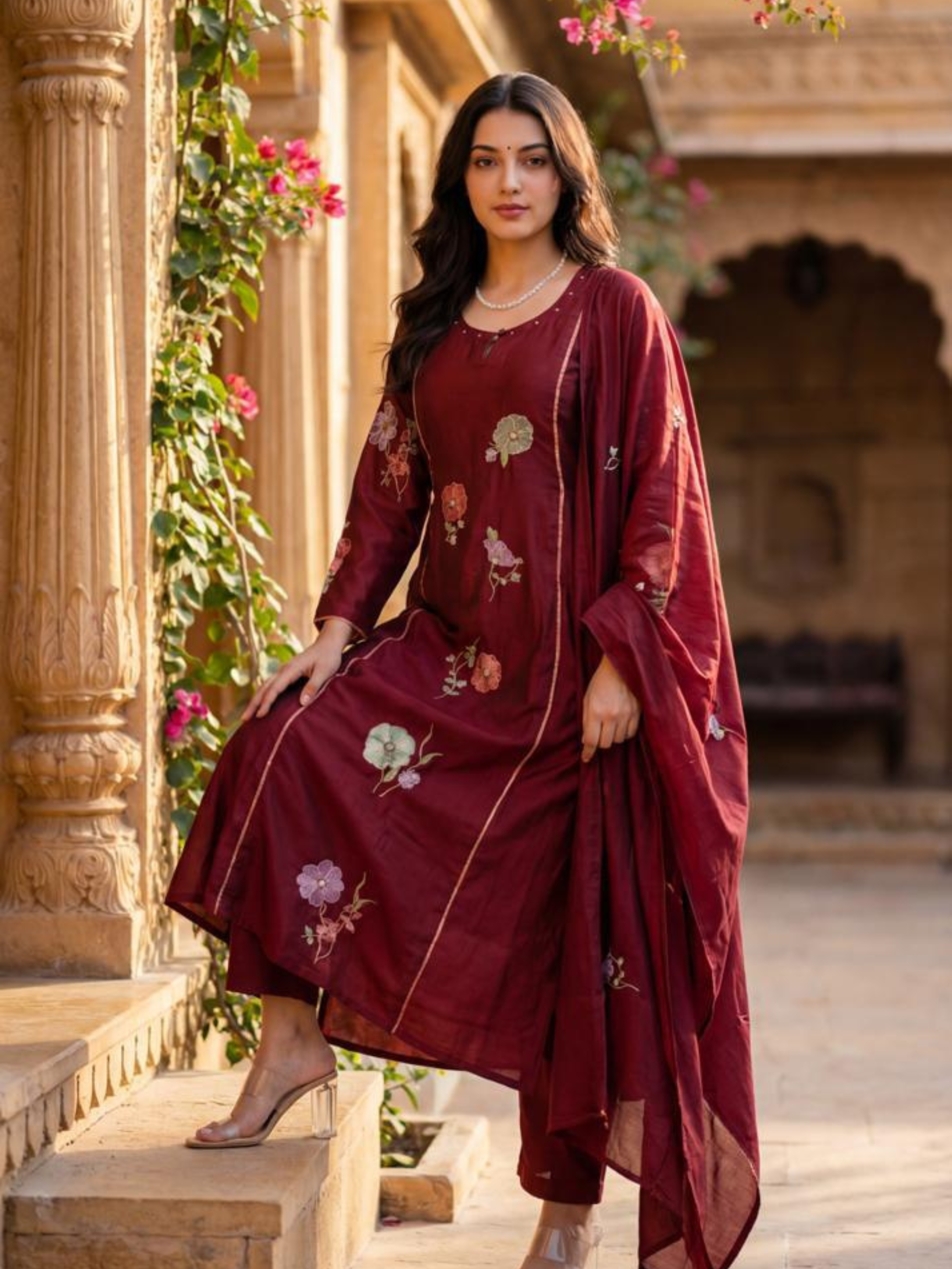 MAROON MEADOW FLORAL SUIT SET