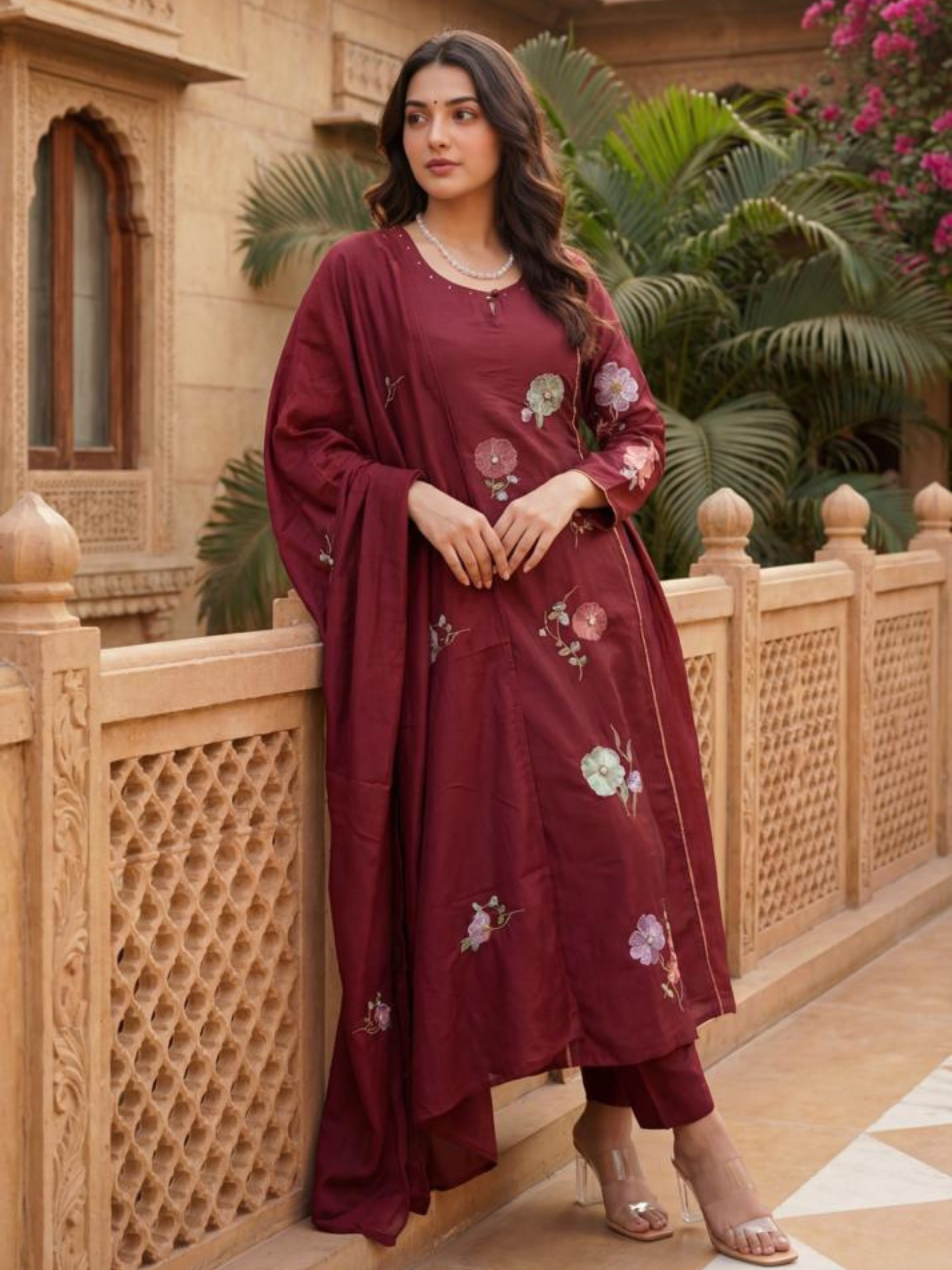MAROON MEADOW FLORAL SUIT SET