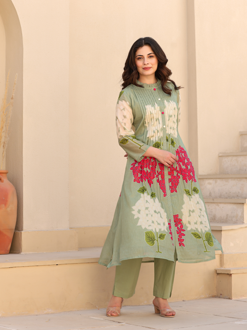 ZAHAN PINTEX  GREEN KURTA SET