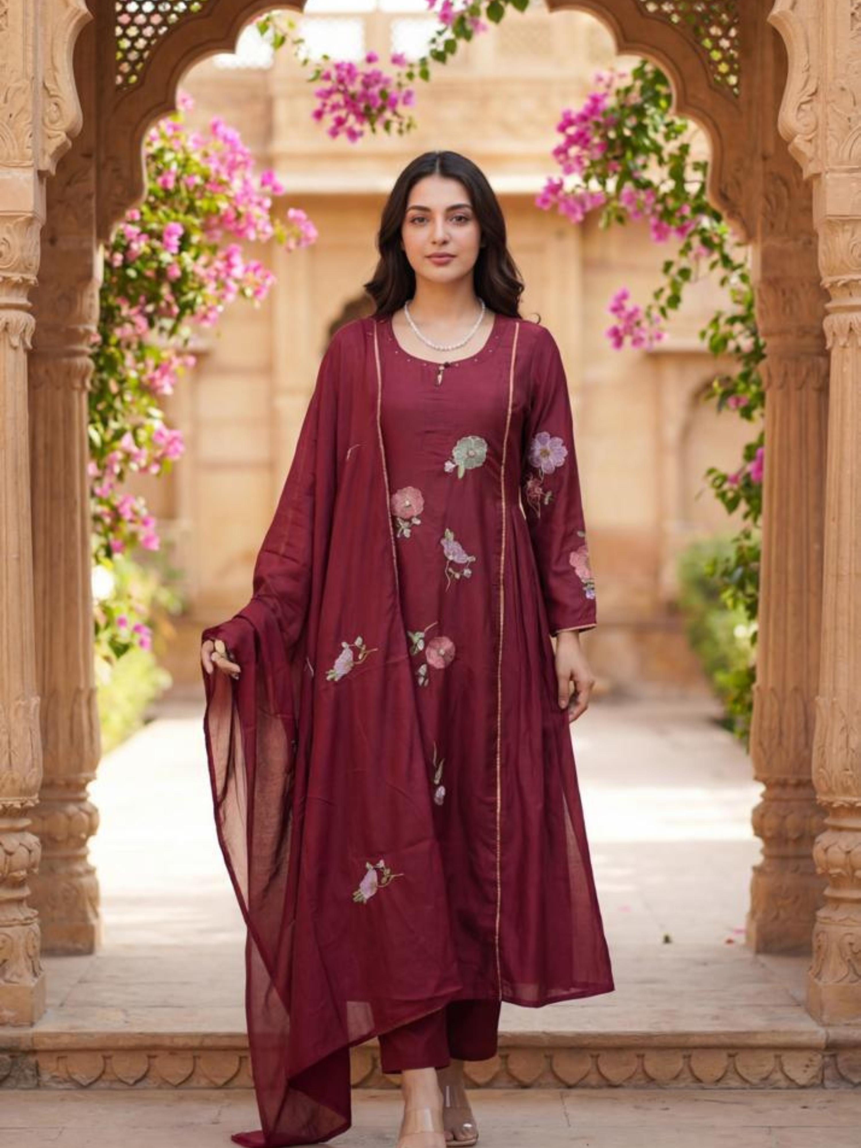 MAROON MEADOW FLORAL SUIT SET