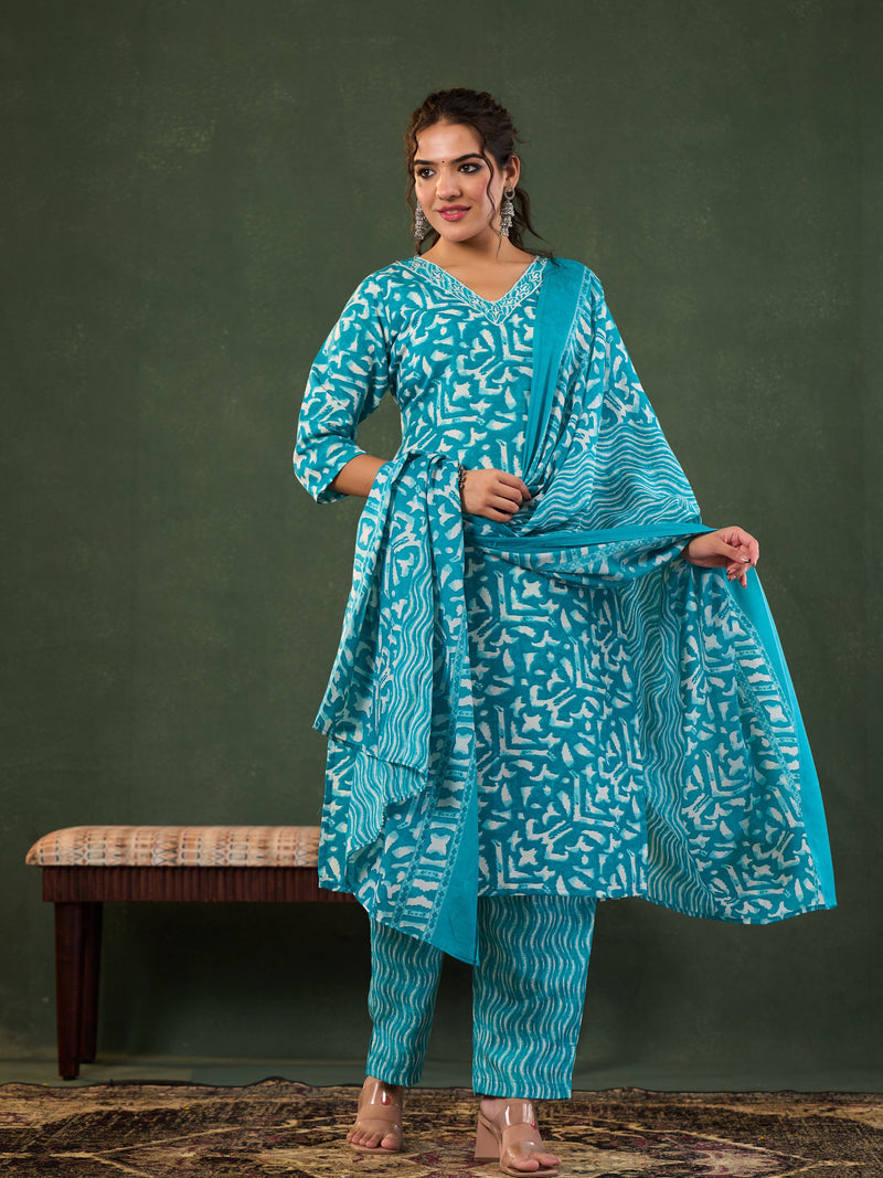 KIARA FLORAL PURE COTTON THREE PCS SUIT SET