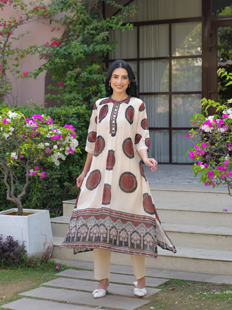 DESERT ART PRINTED FLARED PURE MUL COTTON  KURTA SET